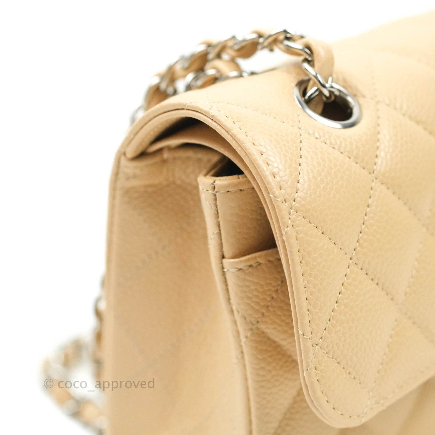Chanel Classic Small S/M Flap Beige Caviar Silver Hardware