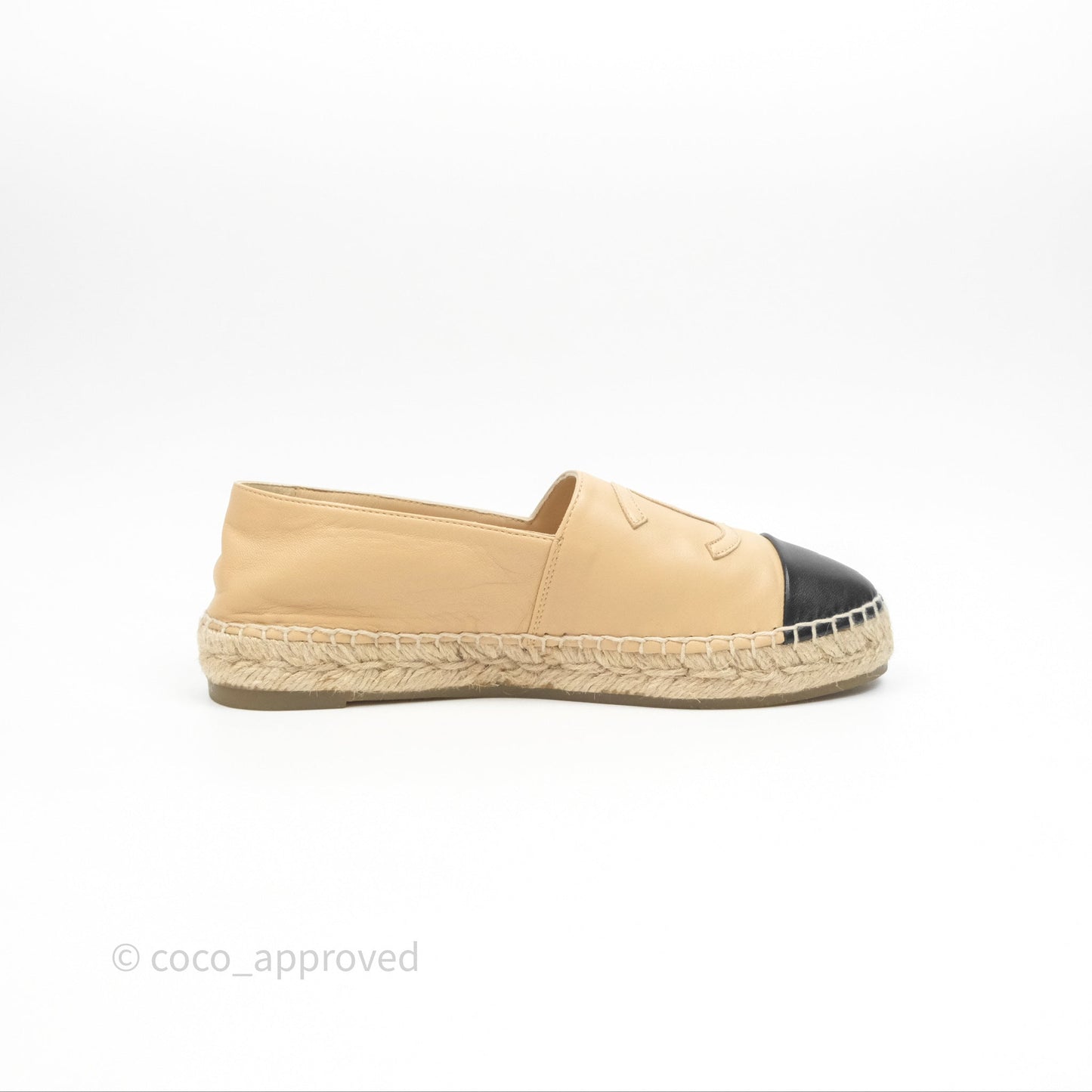 Chanel CC Espadrilles Beige Black Lambskin Size 38