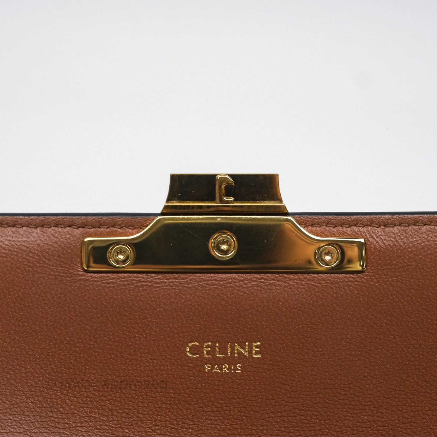 Celine Triomphe Shoulder Bag Tan Calfskin Triomphe Canvas