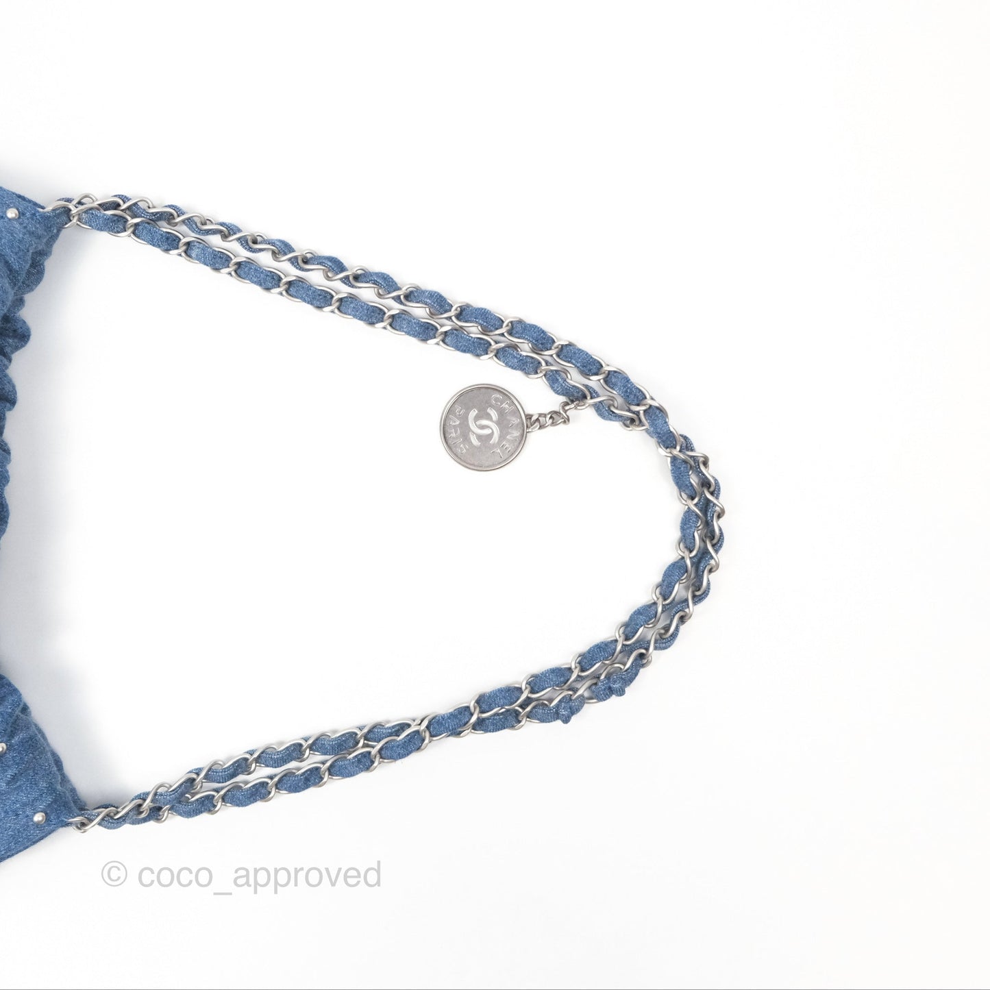 Chanel 22 Small Pearl Studded Denim Silver Hardware