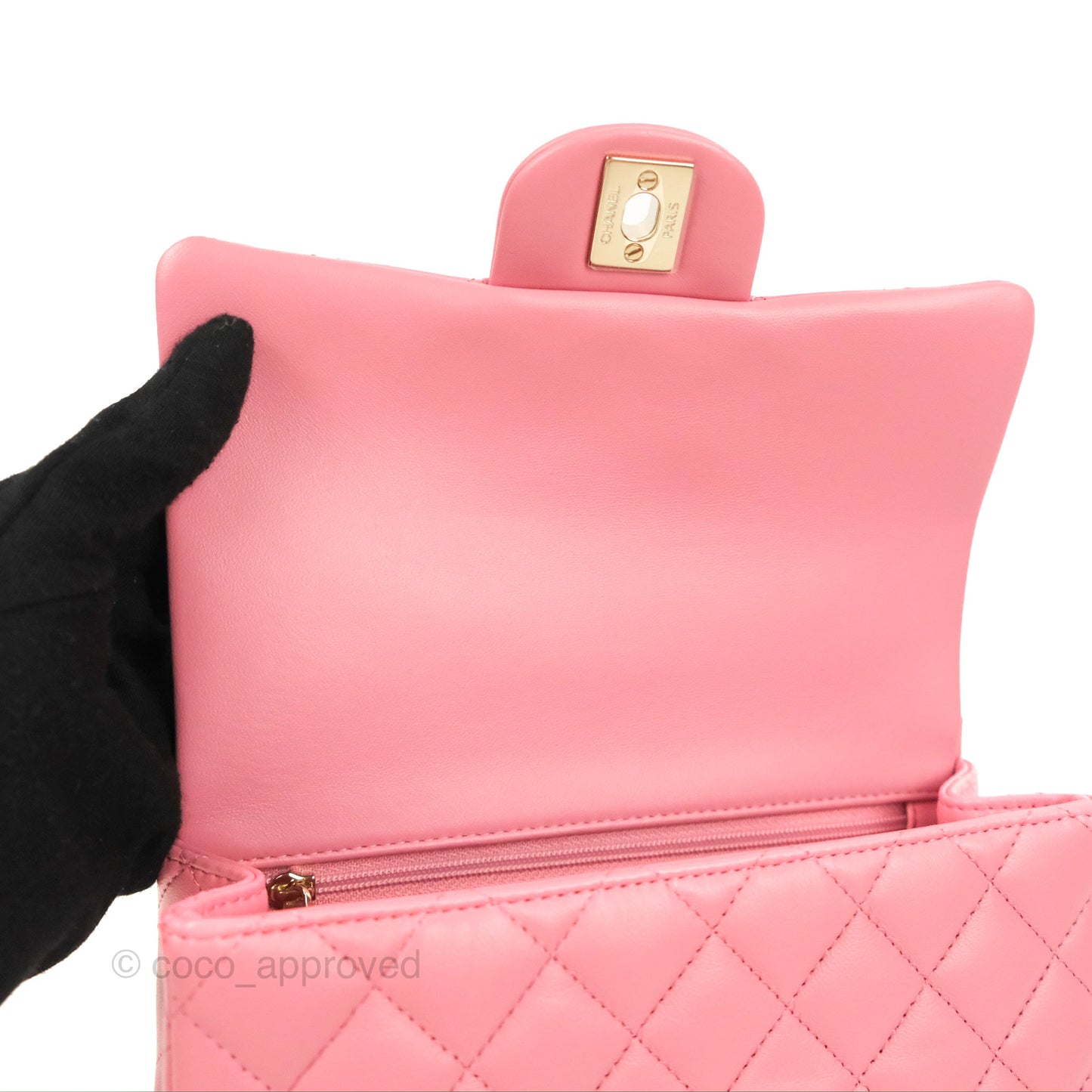 Chanel Top Handle Mini Rectangular Flap Bag Pink Lambskin Gold Hardware