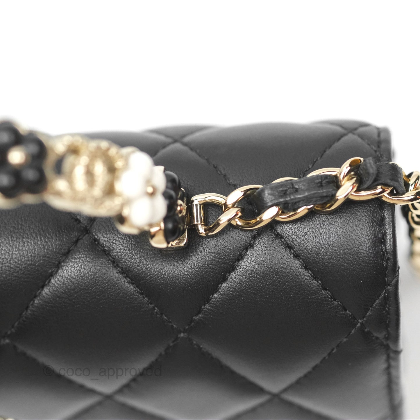 Chanel Camellia Handle Mini WOC Phone Holder with Chain Black Lambskin 23K