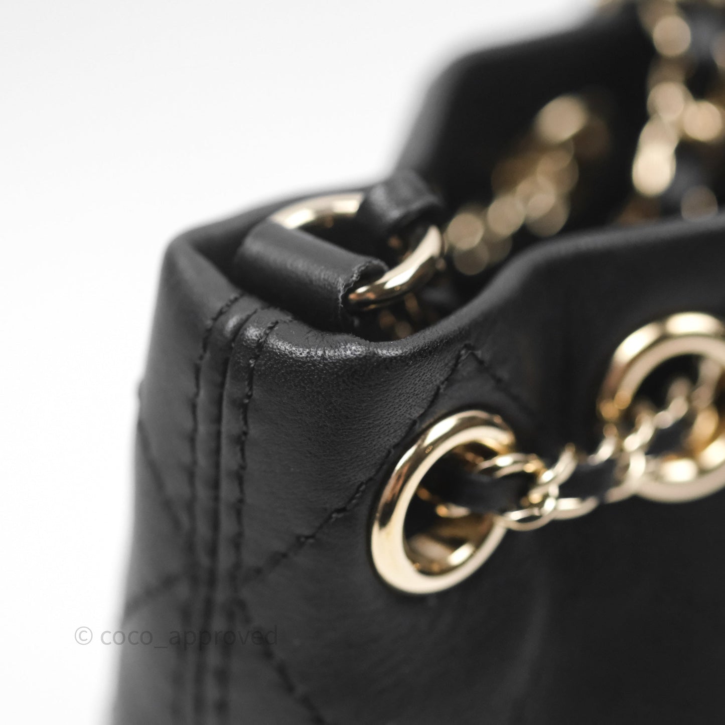 Chanel Quilted Drawstring Bucket Bag Black Calfskin Gold Hardware