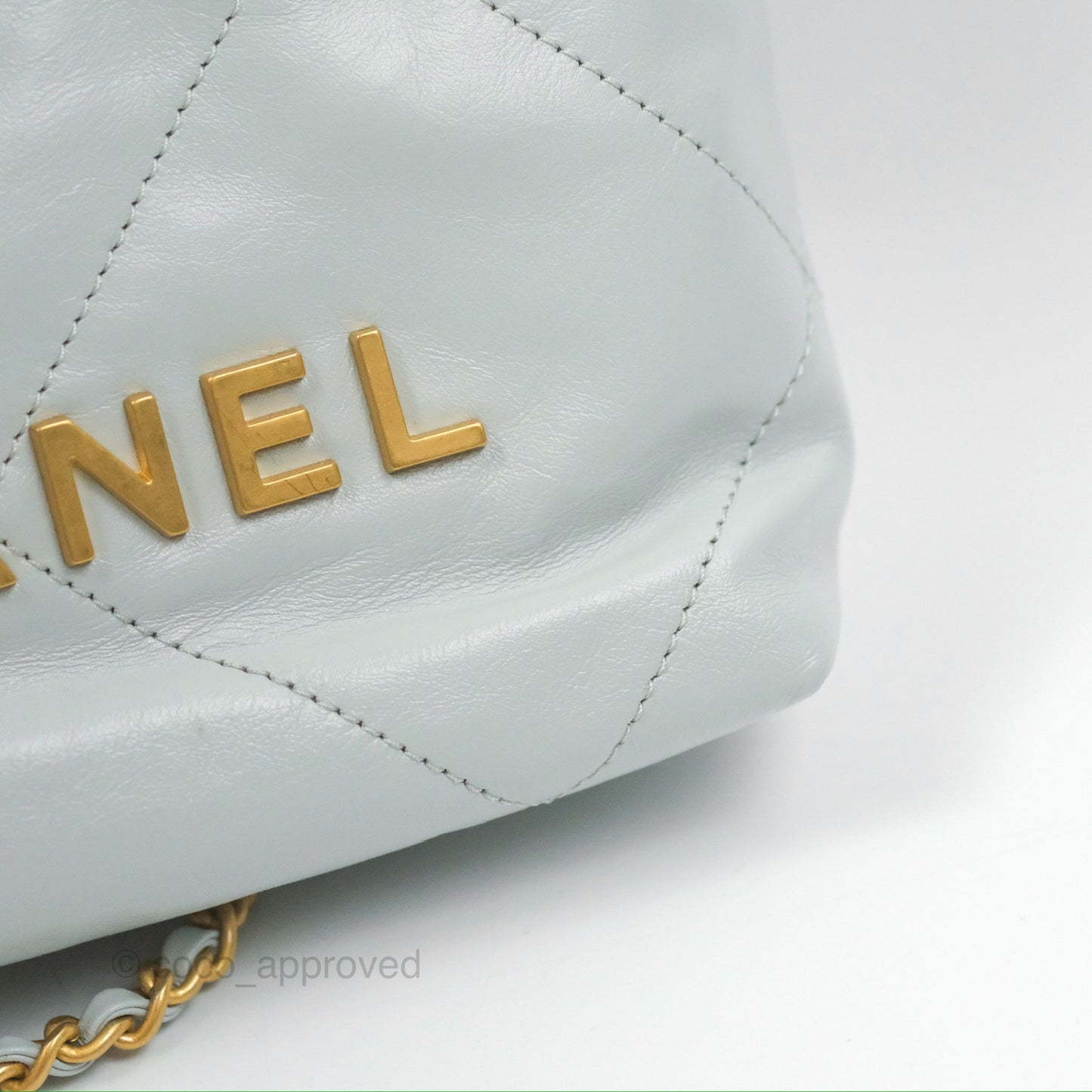 Chanel 22 Mini Bag Light Blue Grey Shiny Calfskin