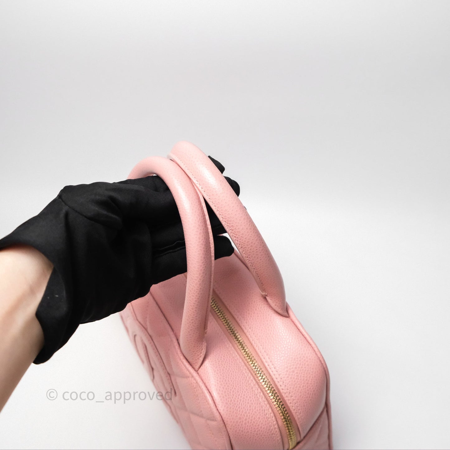 Chanel Vintage Mini CC Boston Bag Sakura Pink Caviar Gold Hardware