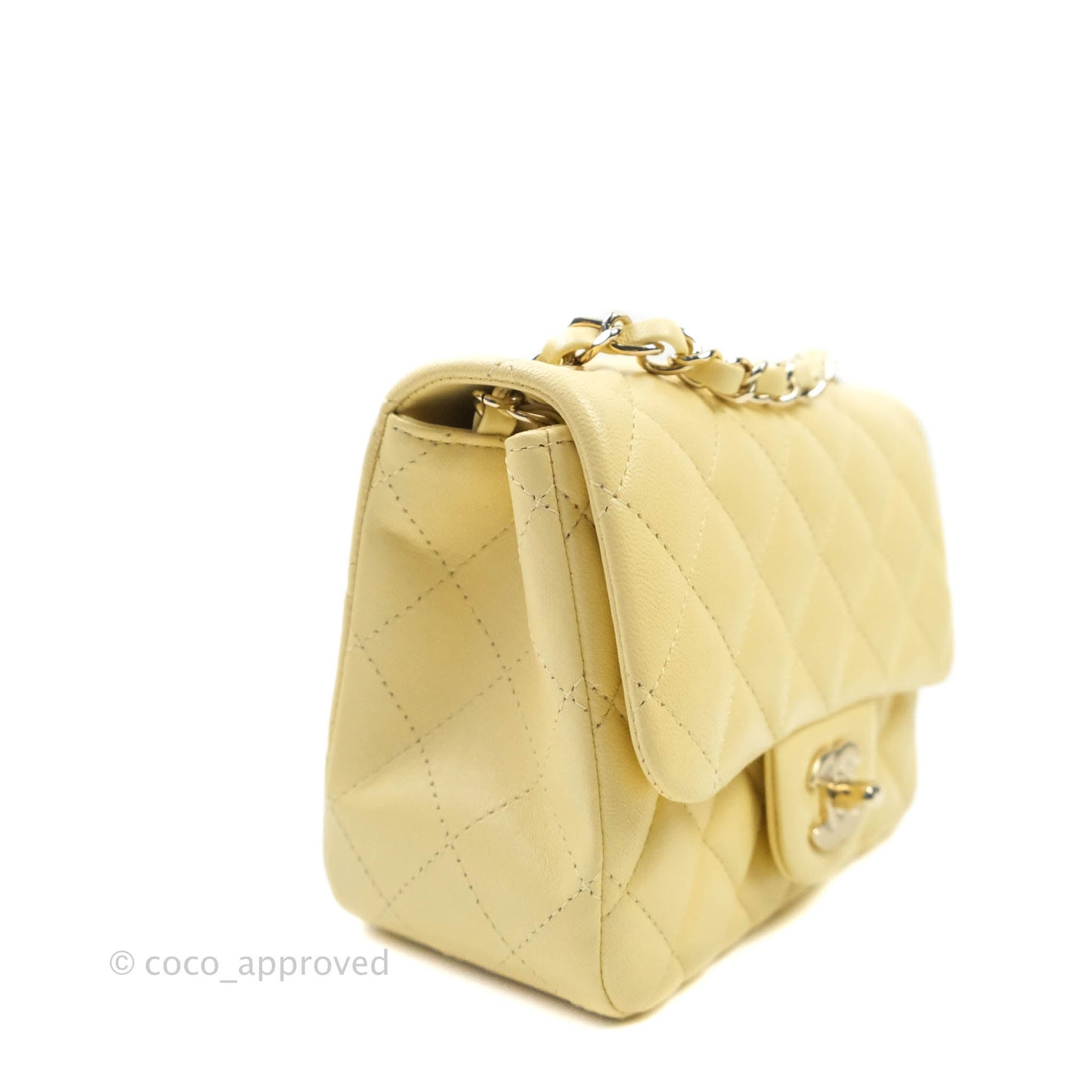 Chanel Quilted Mini Square Yellow Lambskin Gold Hardware