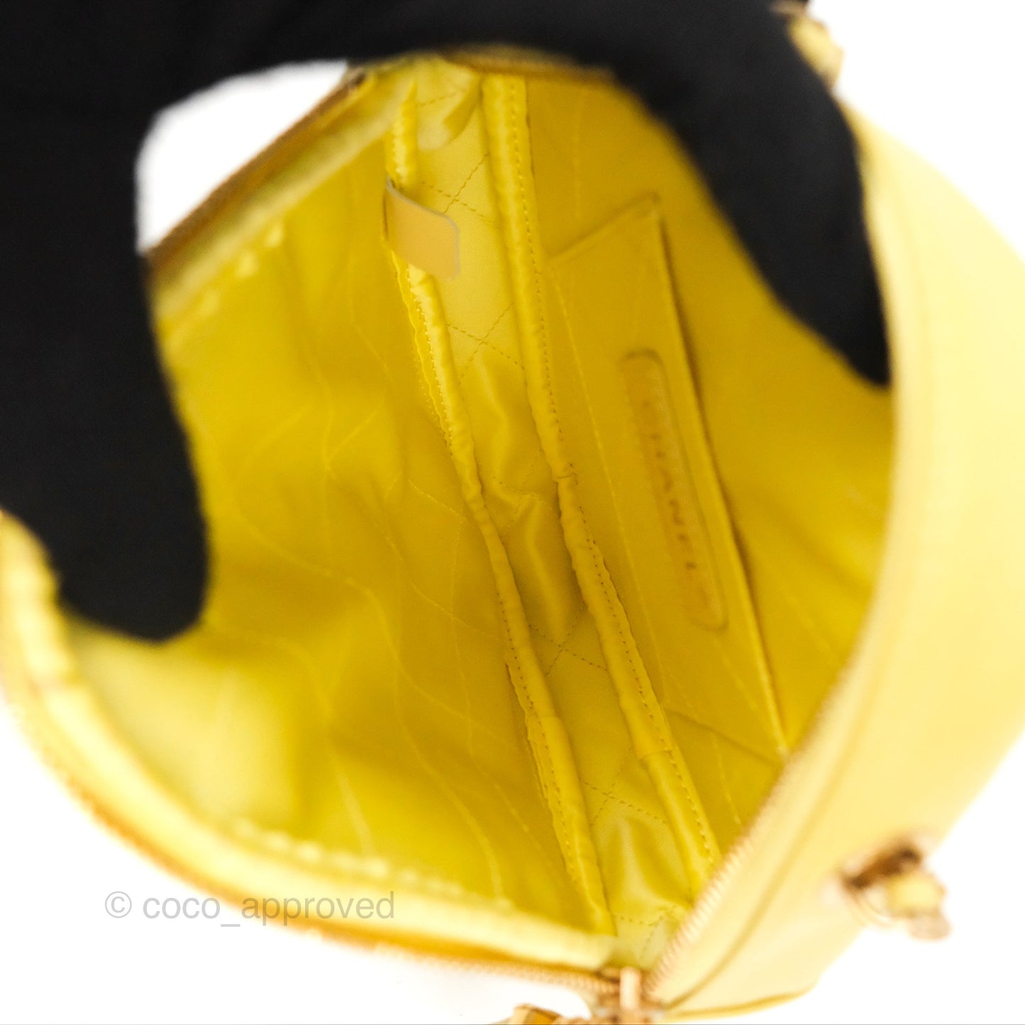 Chanel Small Quilted Diamond Cut Bag Yellow Lambskin Aged Gold Hardware
