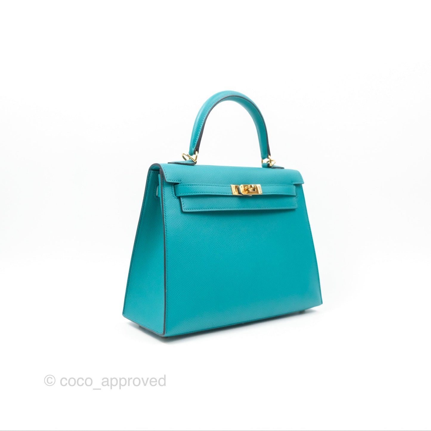Hermès Sellier Kelly 25 Bleu Paon 7F Epsom Gold Hardware