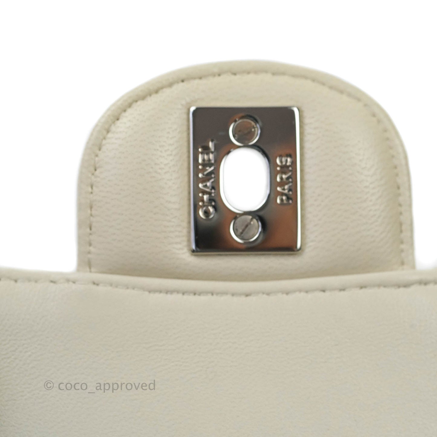 Chanel Mini Square Chevron Ivory Cream Lambskin Silver Hardware