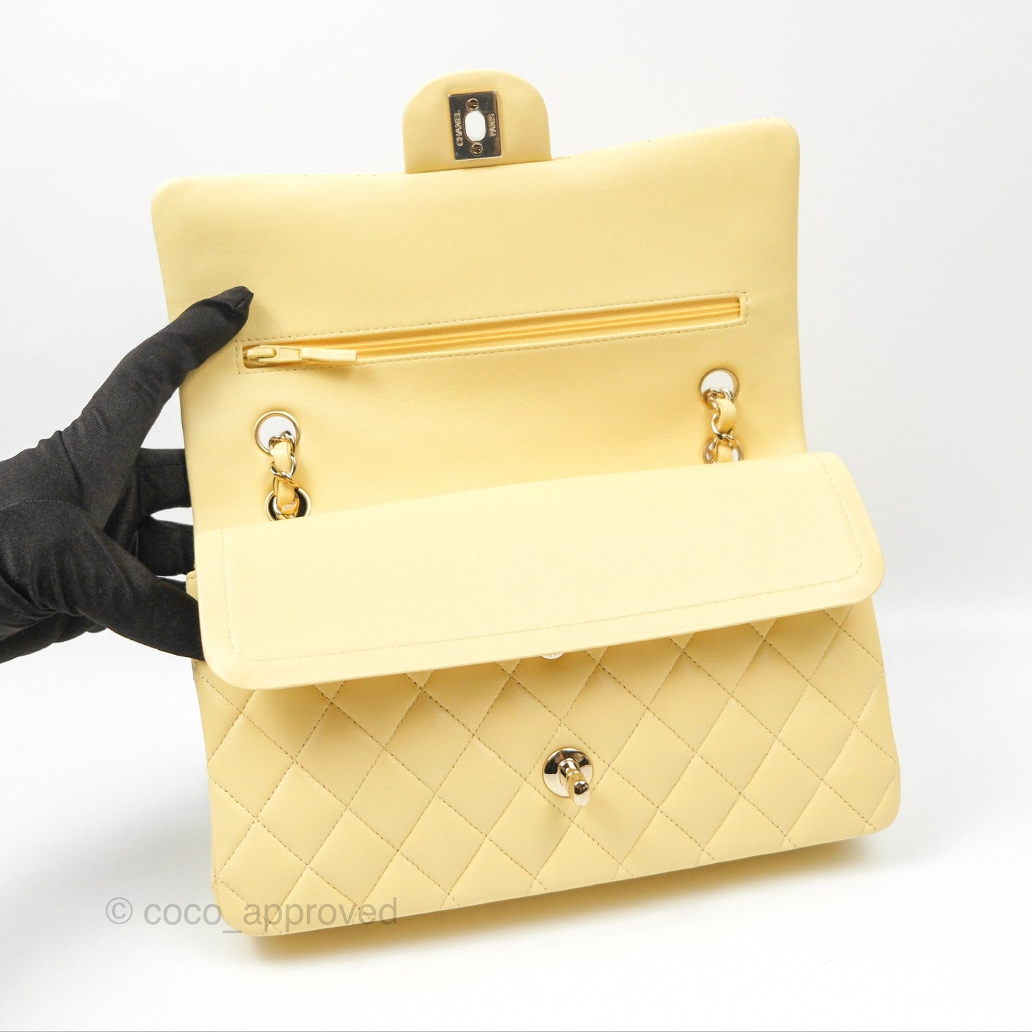 Chanel Classic M/L Medium Flap Quilted Yellow Lambskin Gold Hardware