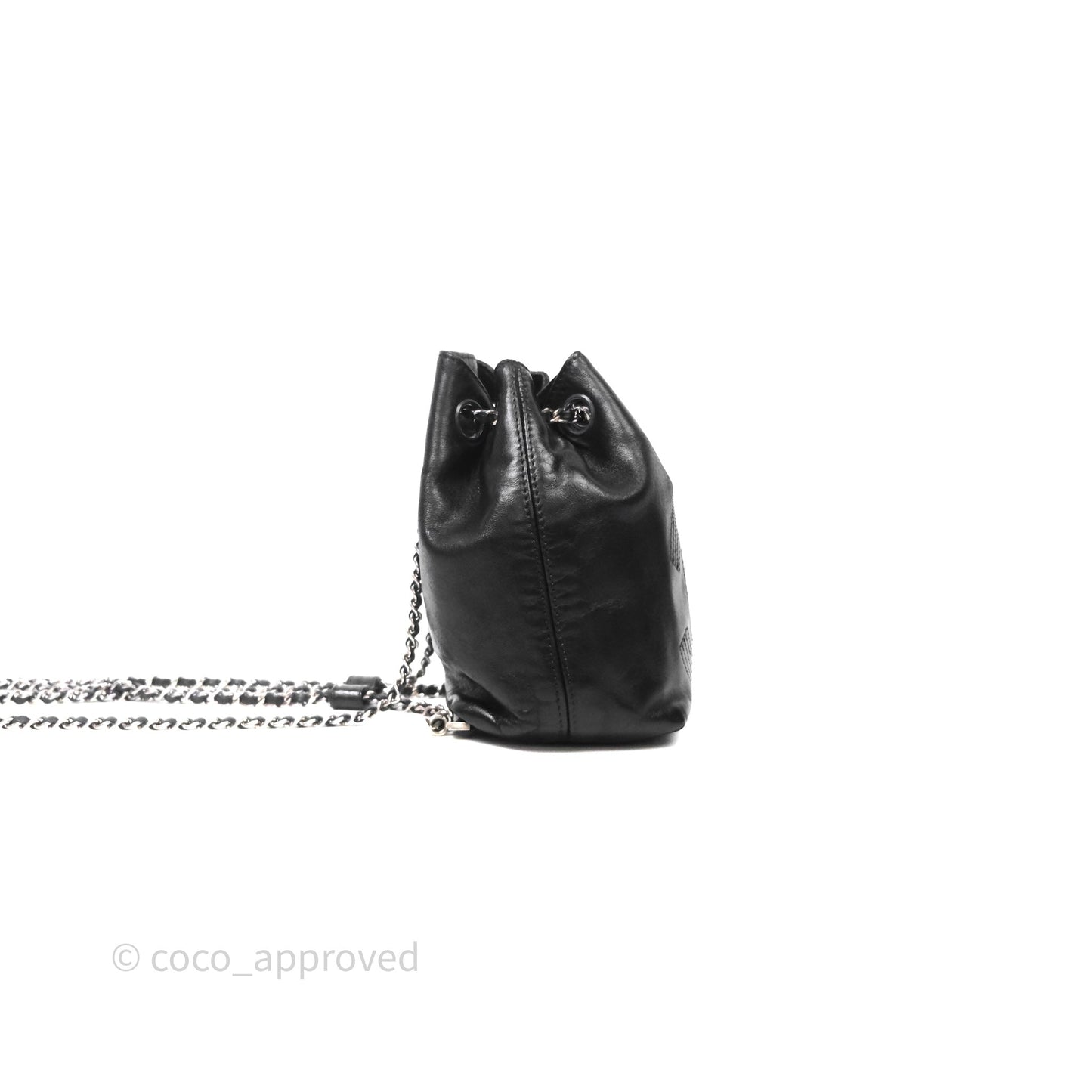 Chanel Vintage CC Drawstring Bag Black Calfskin Silver Hardware