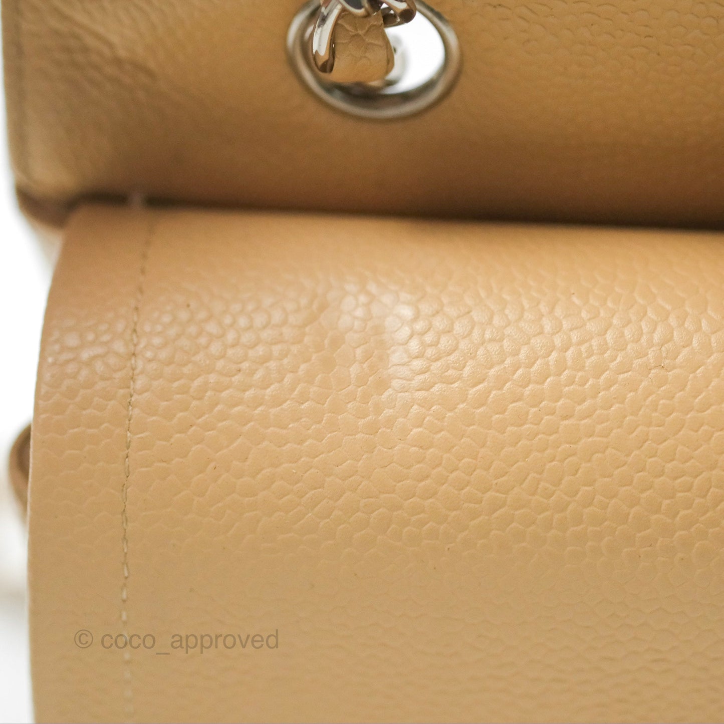 Chanel Classic M/L Medium Flap Quilted Beige Caviar Silver Hardware