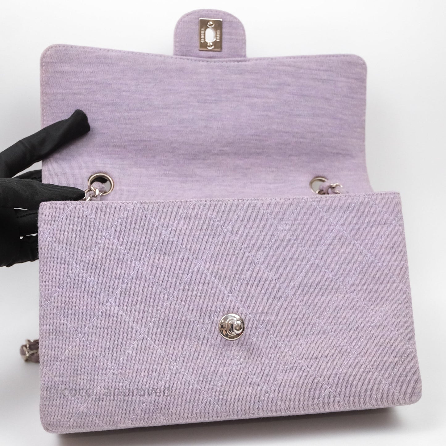 Chanel Medium Single Jersey Flap Bag Purple Silver Hardware