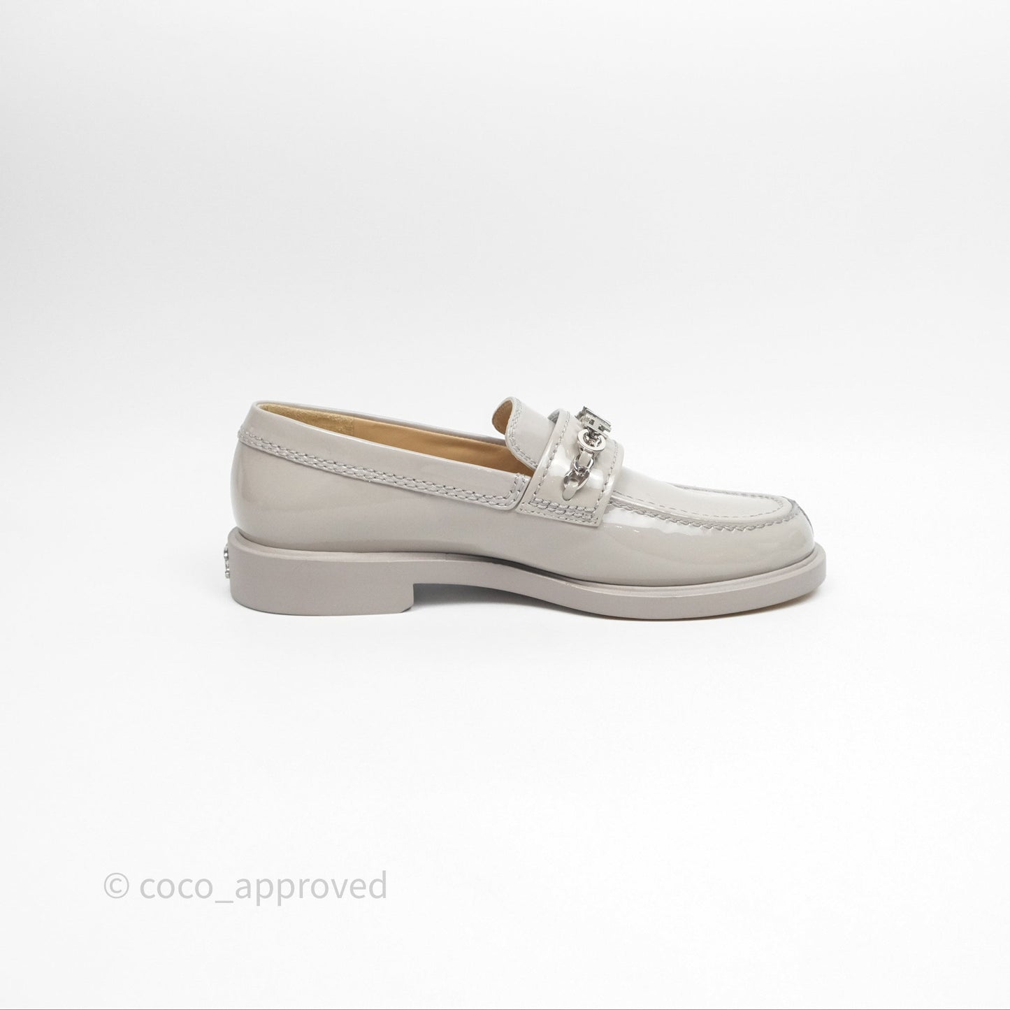 Chanel Patent Calfskin Light Grey Loafers 23A Size 37