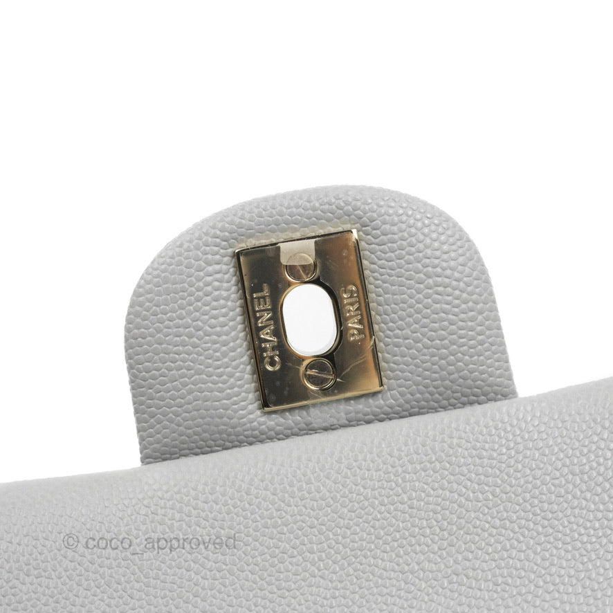 Chanel Classic Small S/M Quilted Flap Grey Caviar Gold Hardware 21A