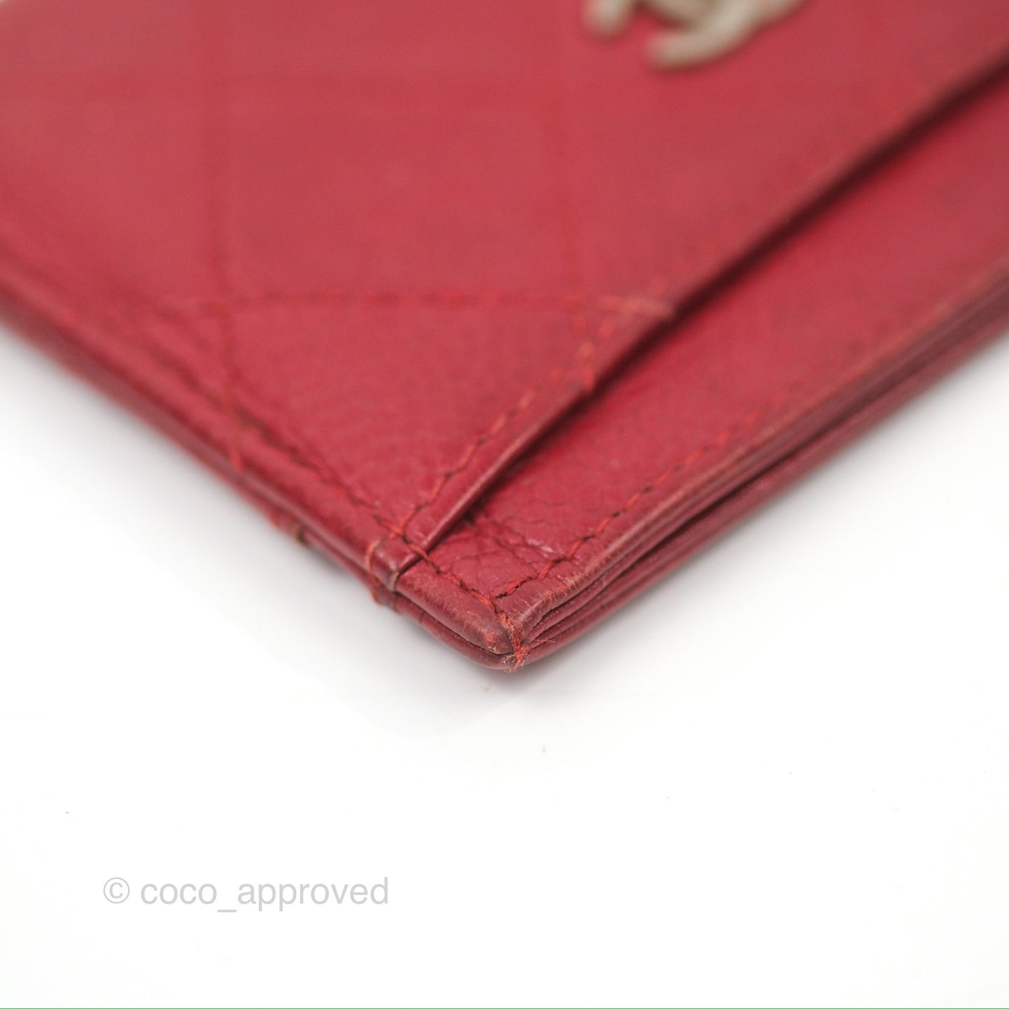 Chanel Classic Flat Card Holder Red Caviar Silver Hardware