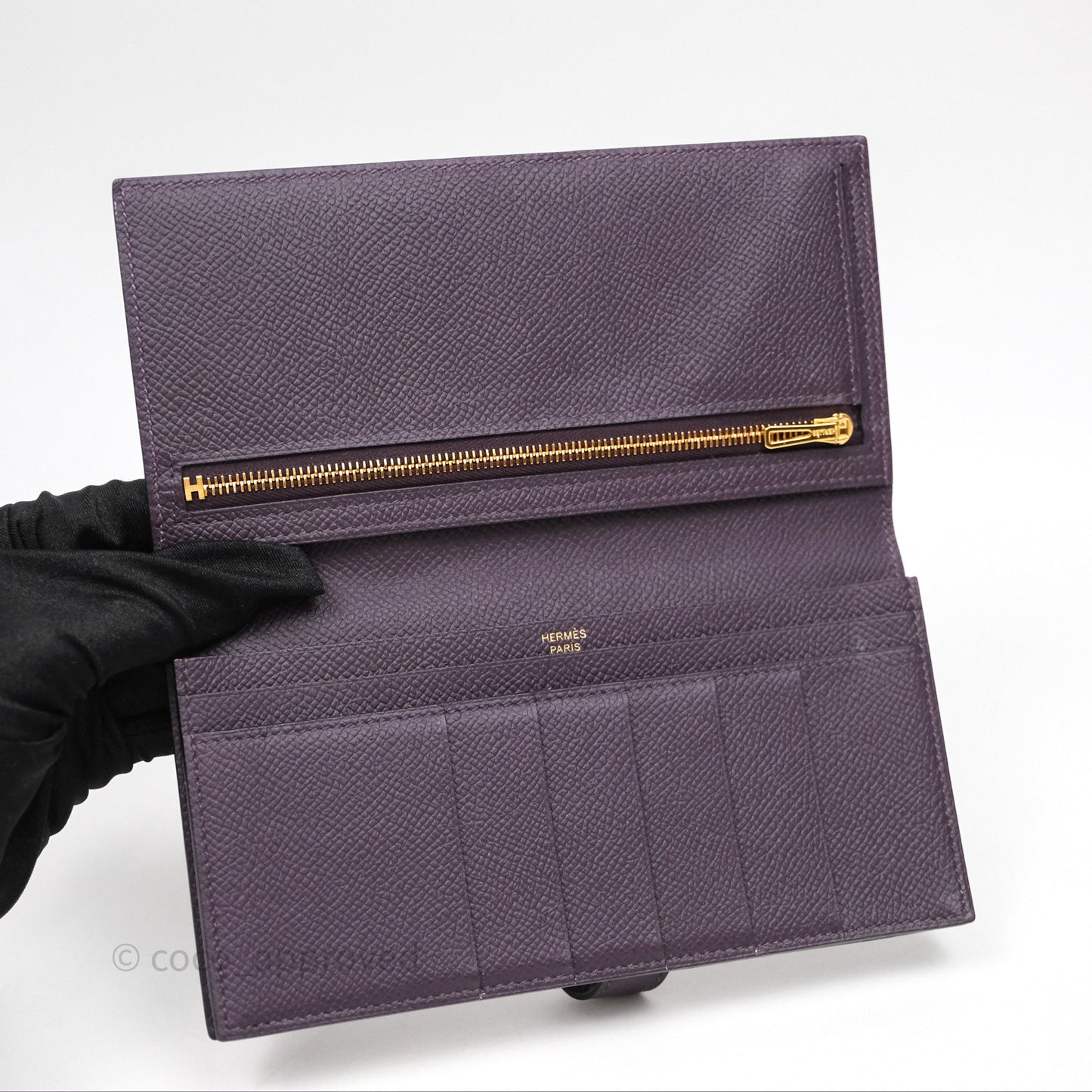 Hermès Bearn Soufflet Wallet Raisin 59 Epsom Gold Hardware