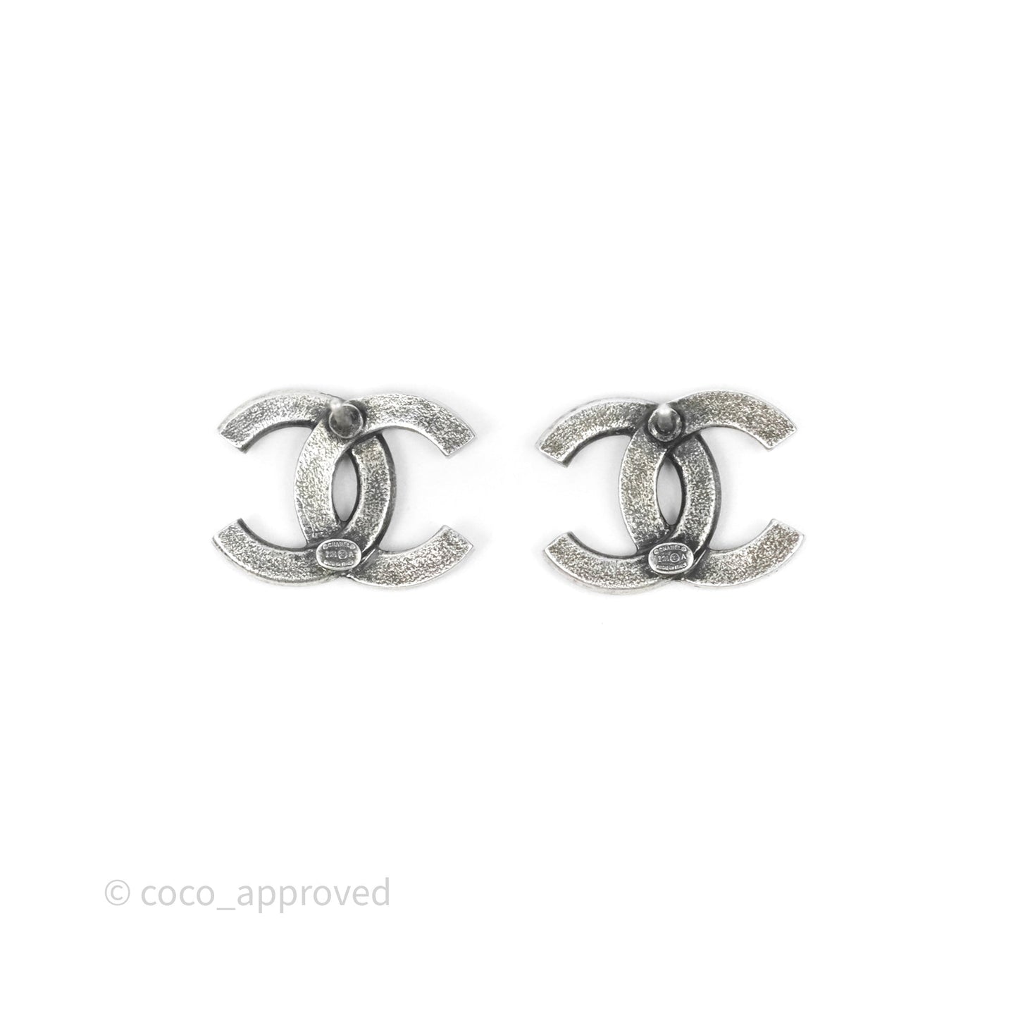 Chanel CC Crystals Earrings Ruthenium Tone 24A