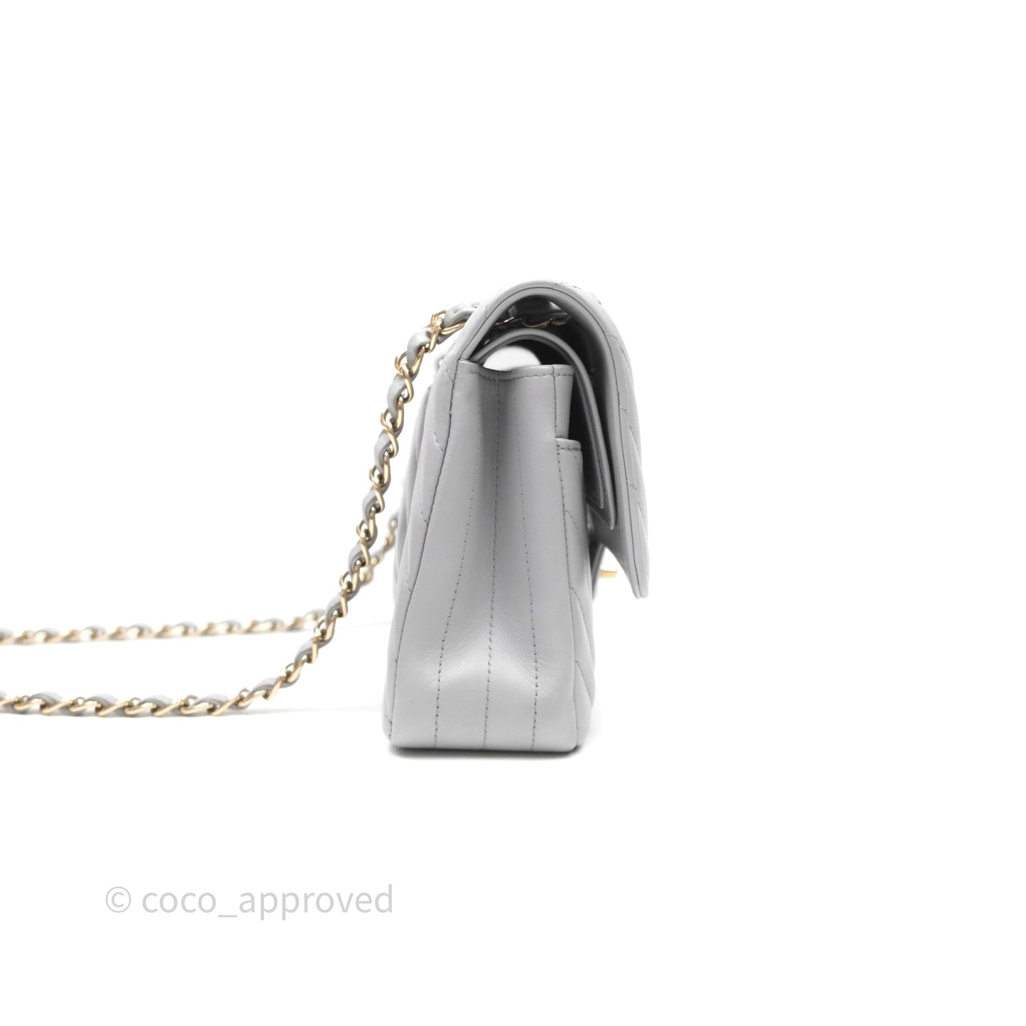 Chanel Classic M/L Medium Flap Chevron Grey Lambskin Gold Hardware