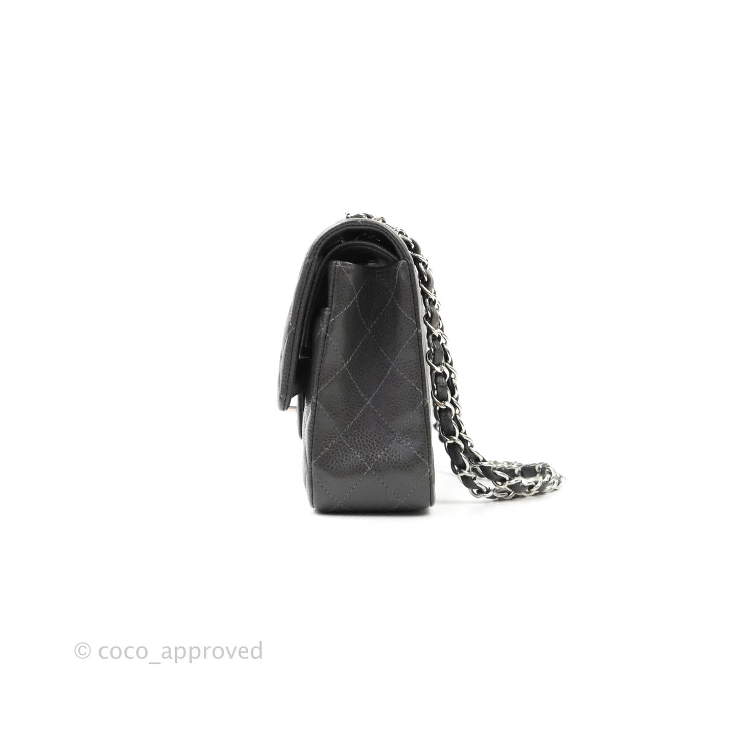 Chanel Quilted M/L Medium Double Flap Dark Grey Caviar Silver Hardware