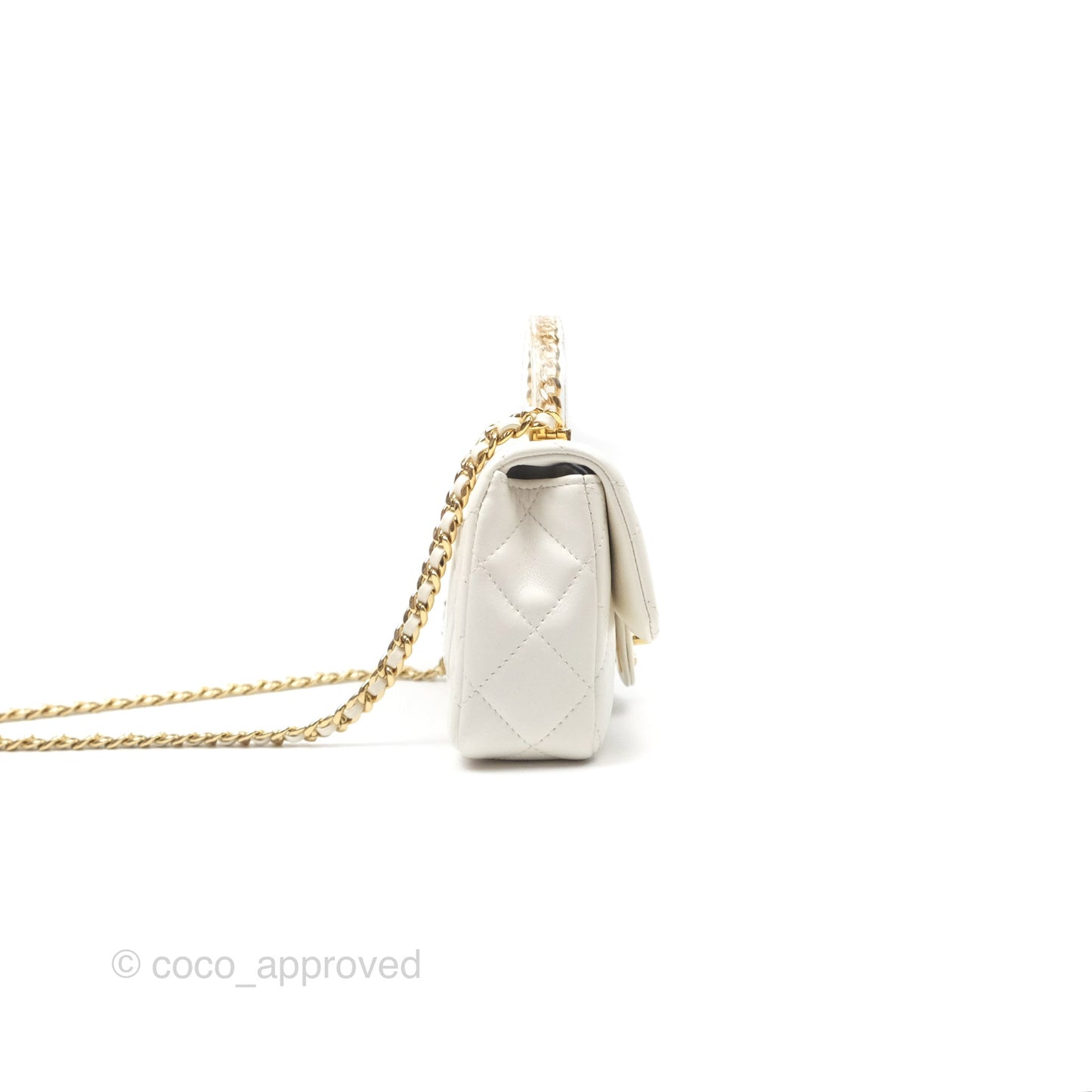 Chanel Top Handle Mini Flap Ivory White Lambskin Gold Hardware