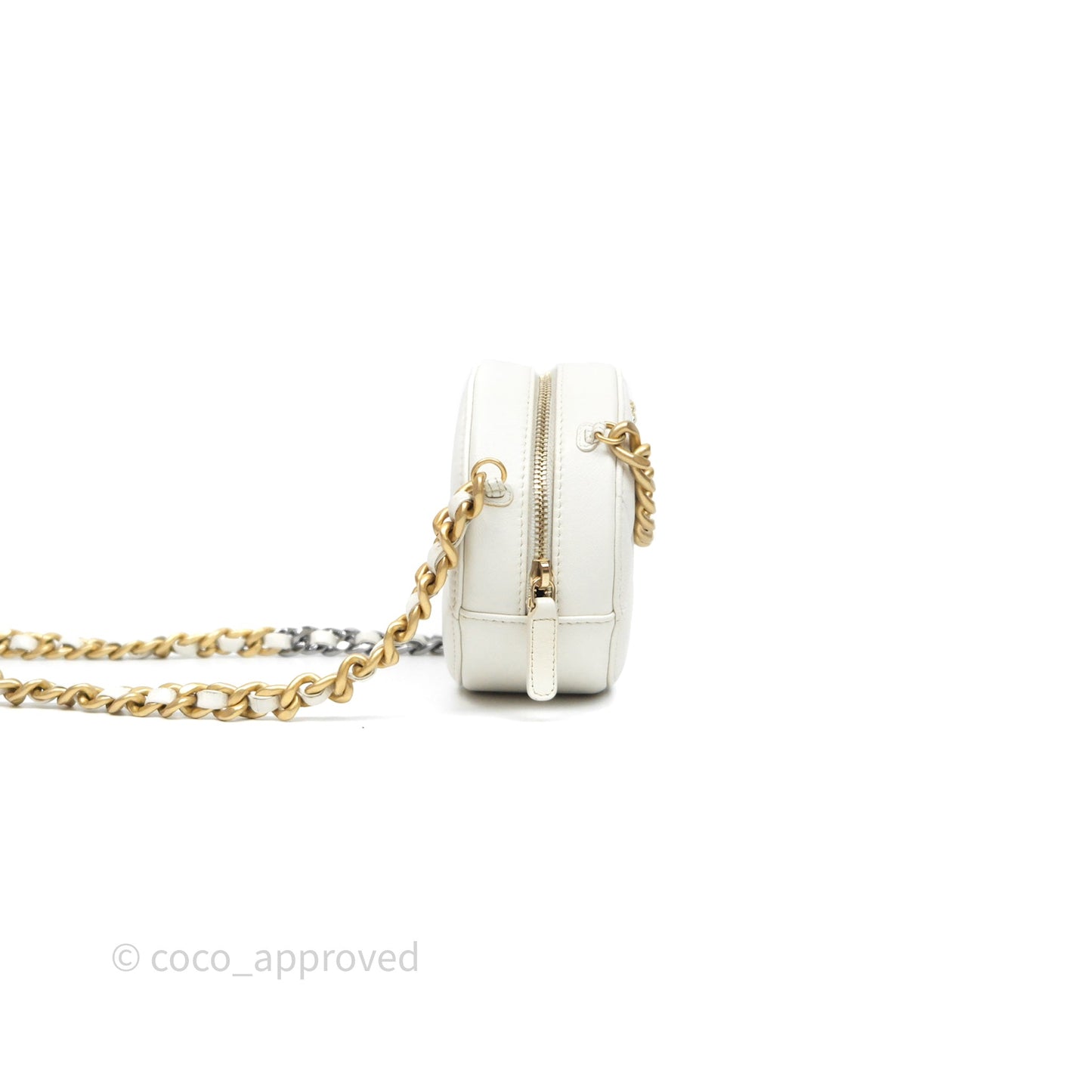 Chanel 19 Round Clutch With Chain White Calfskin Mixed Hardware
