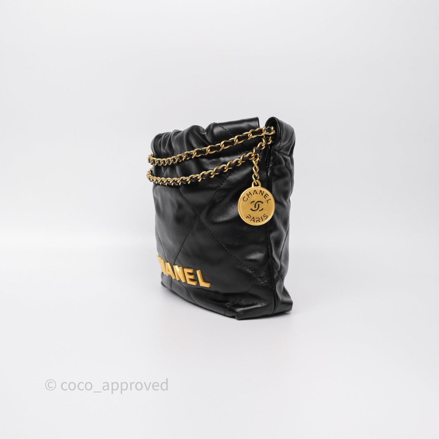 Chanel 22 Mini Bag Black Crumpled Calfskin Aged Gold Hardware
