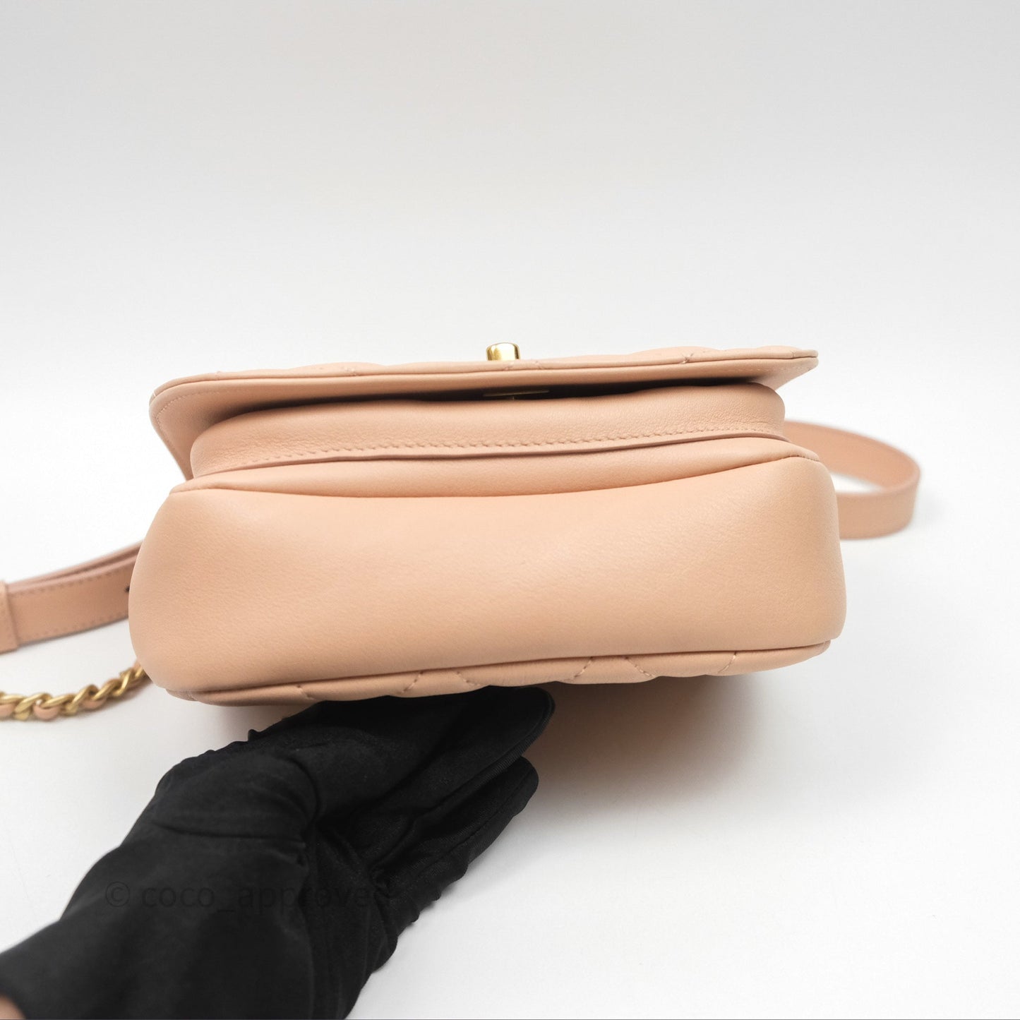 Chanel Messenger Bag Beige Pink Calfskin Aged Gold Hardware