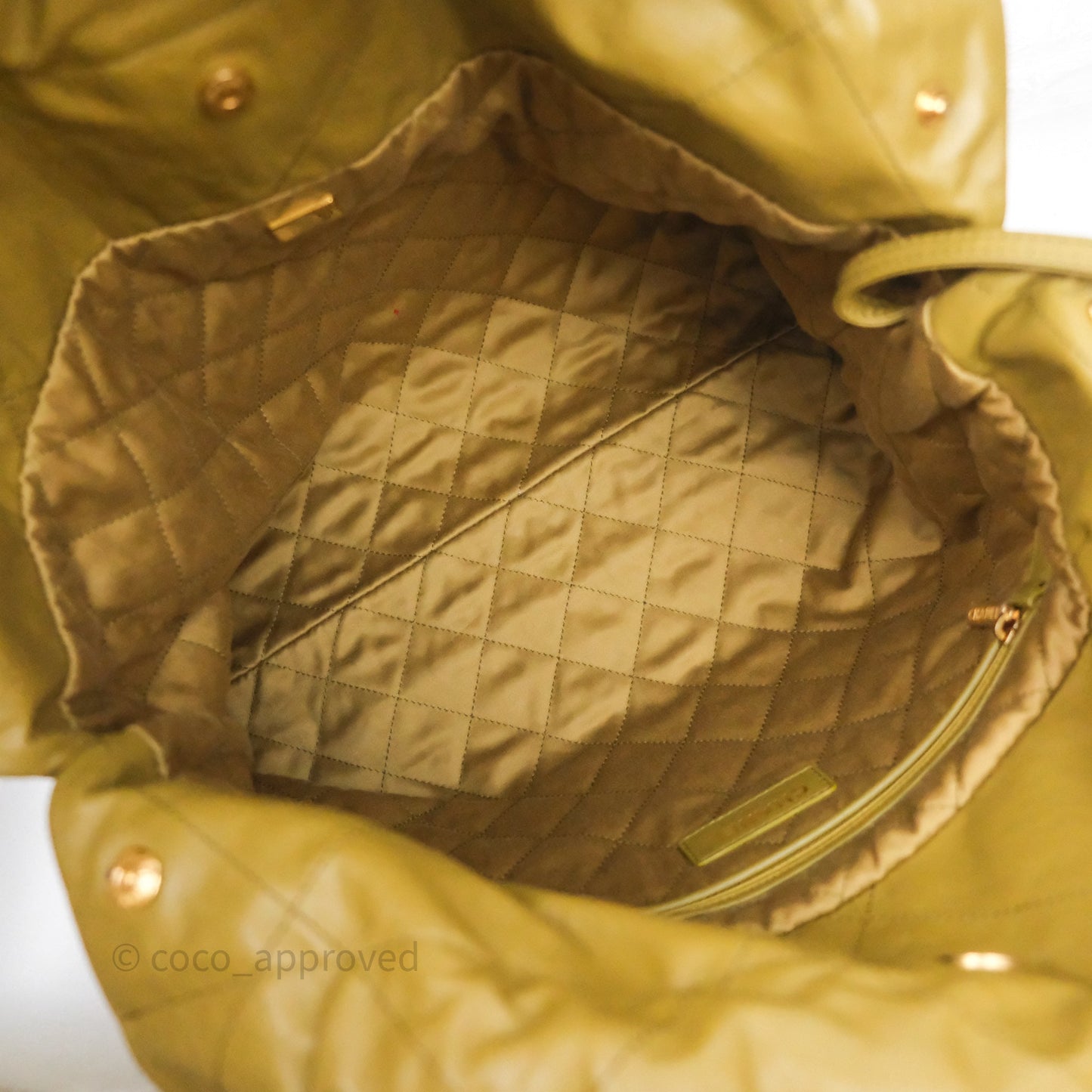Chanel 22 Bag Medium Crumpled Olive Green Calfskin Aged Gold Hardware
