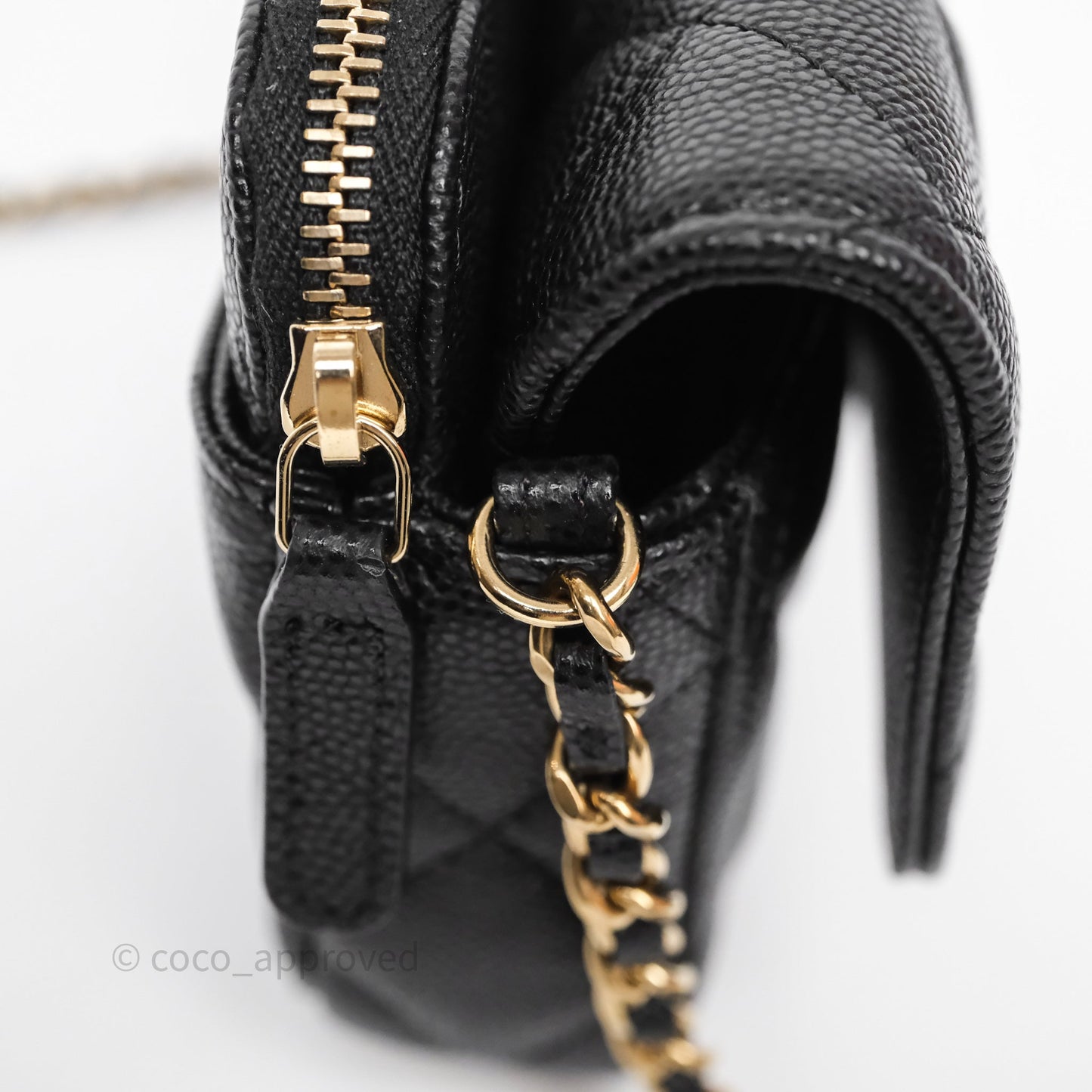 Chanel Classic Flap Phone Holder With Chain Black Caviar Gold Hardware
