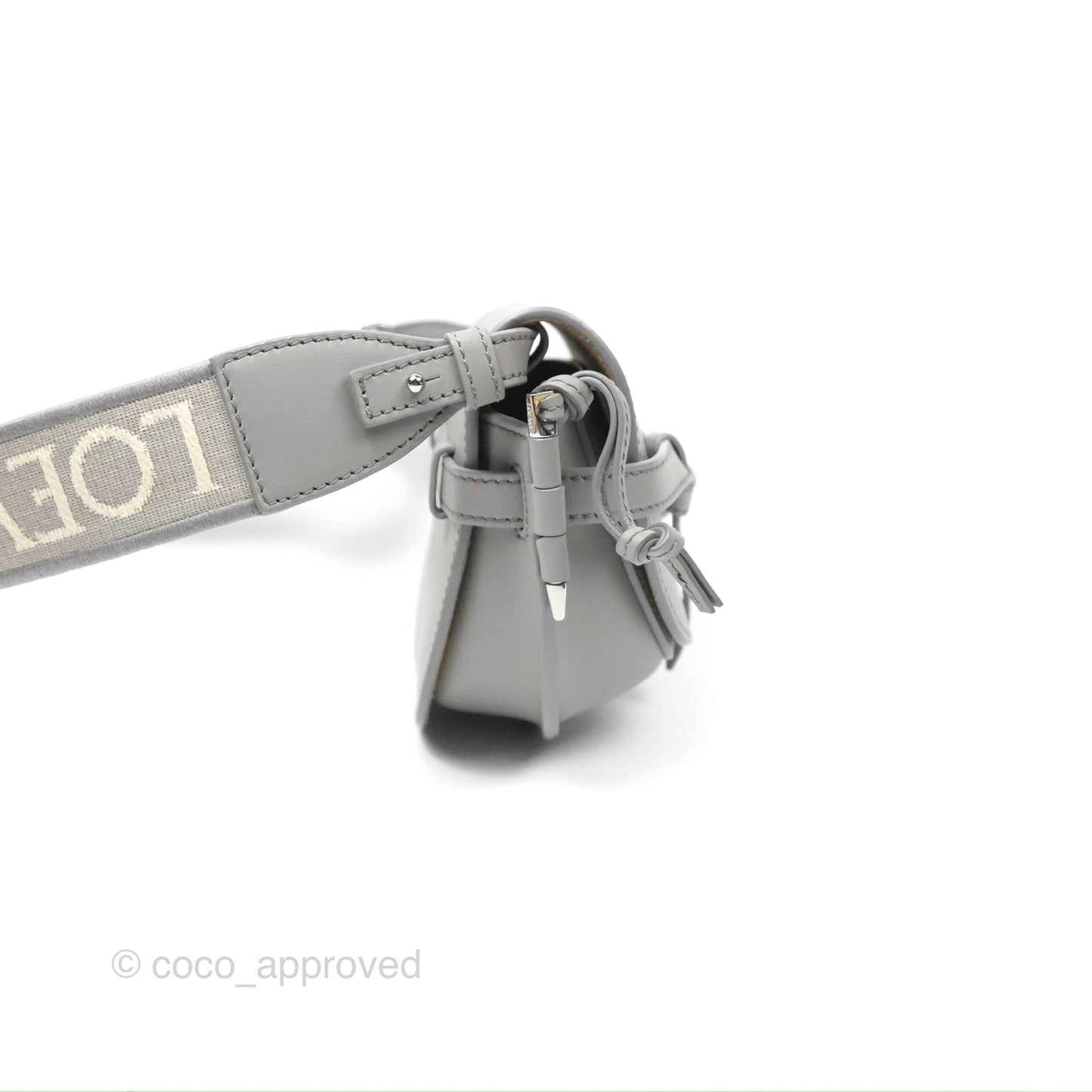 Loewe Mini Gate Dual Bag in Soft Calfskin & Jacquard Strap Light Grey