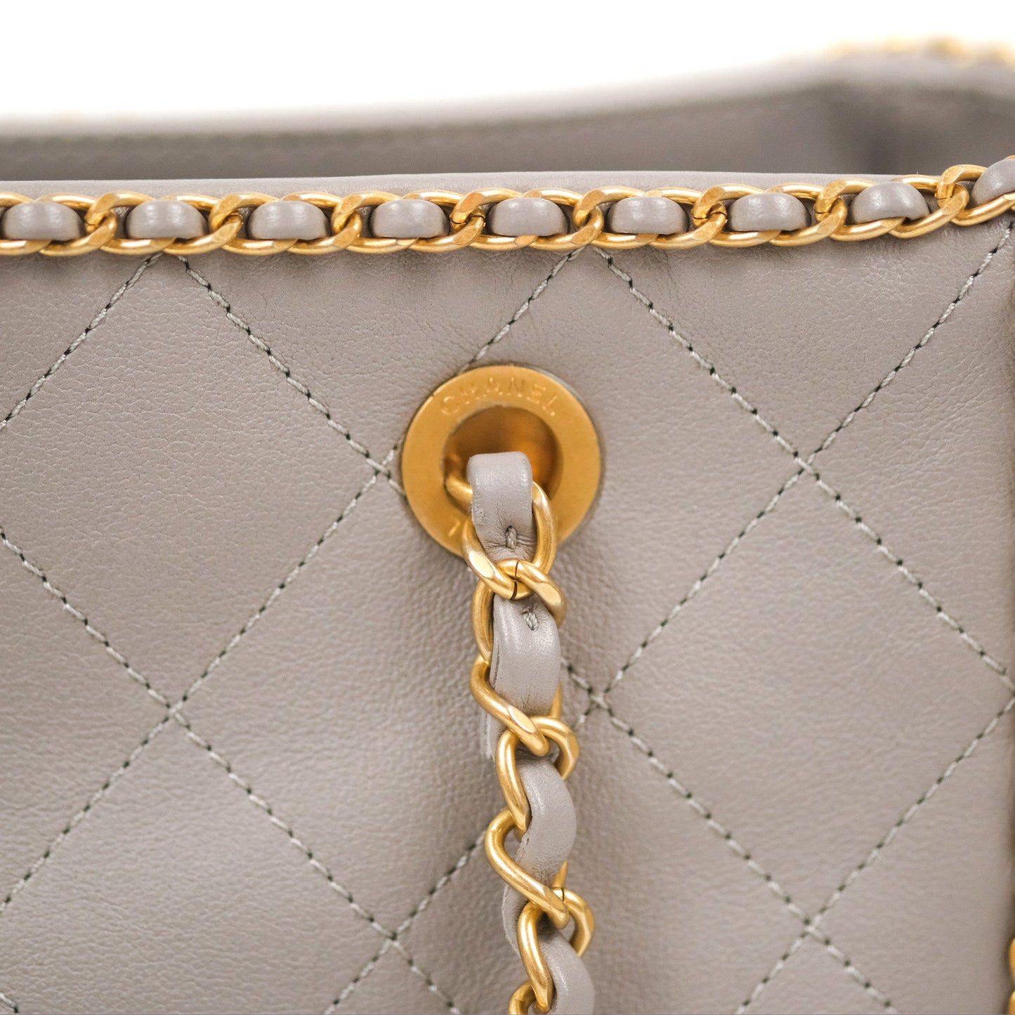 Chanel Small Chain Around Shopping Tote Grey Calfskin Aged Gold Hardware