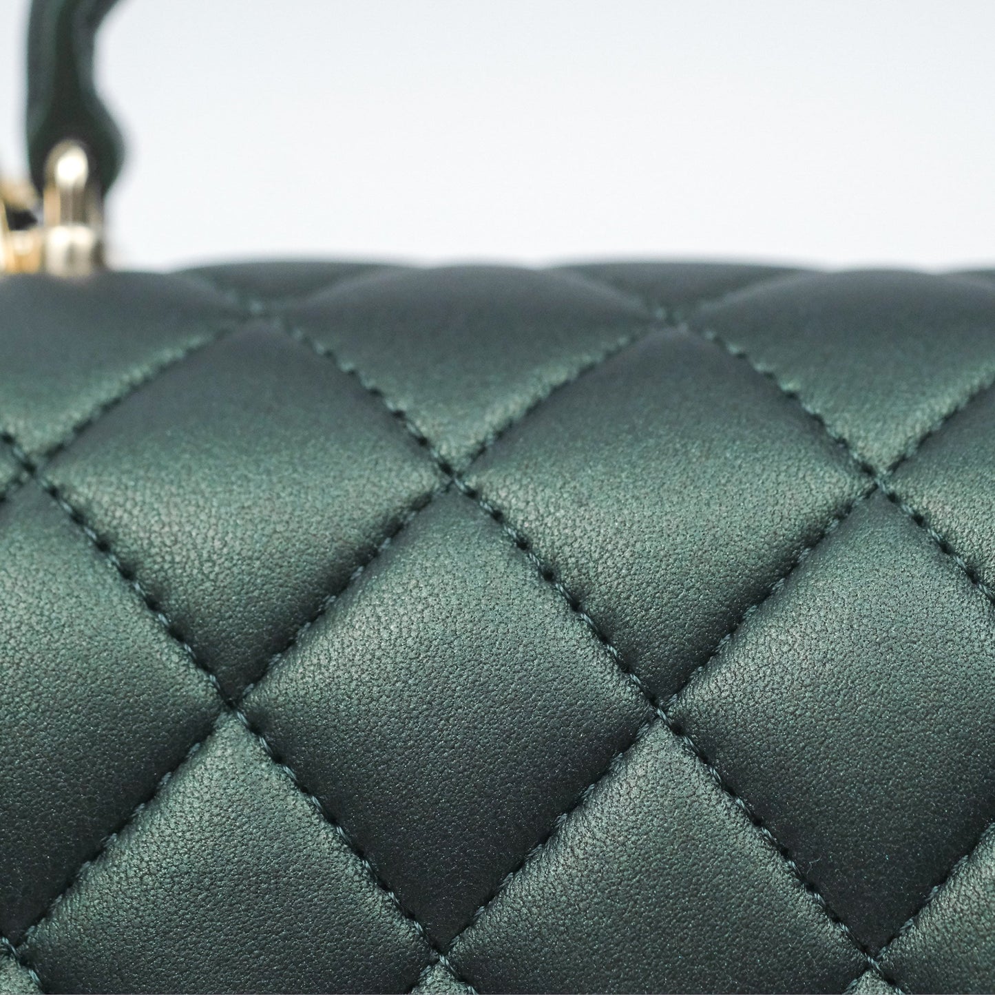 Chanel Top Handle Mini Rectangular Flap Bag Iridescent Dark Green Lambskin Gold Hardware