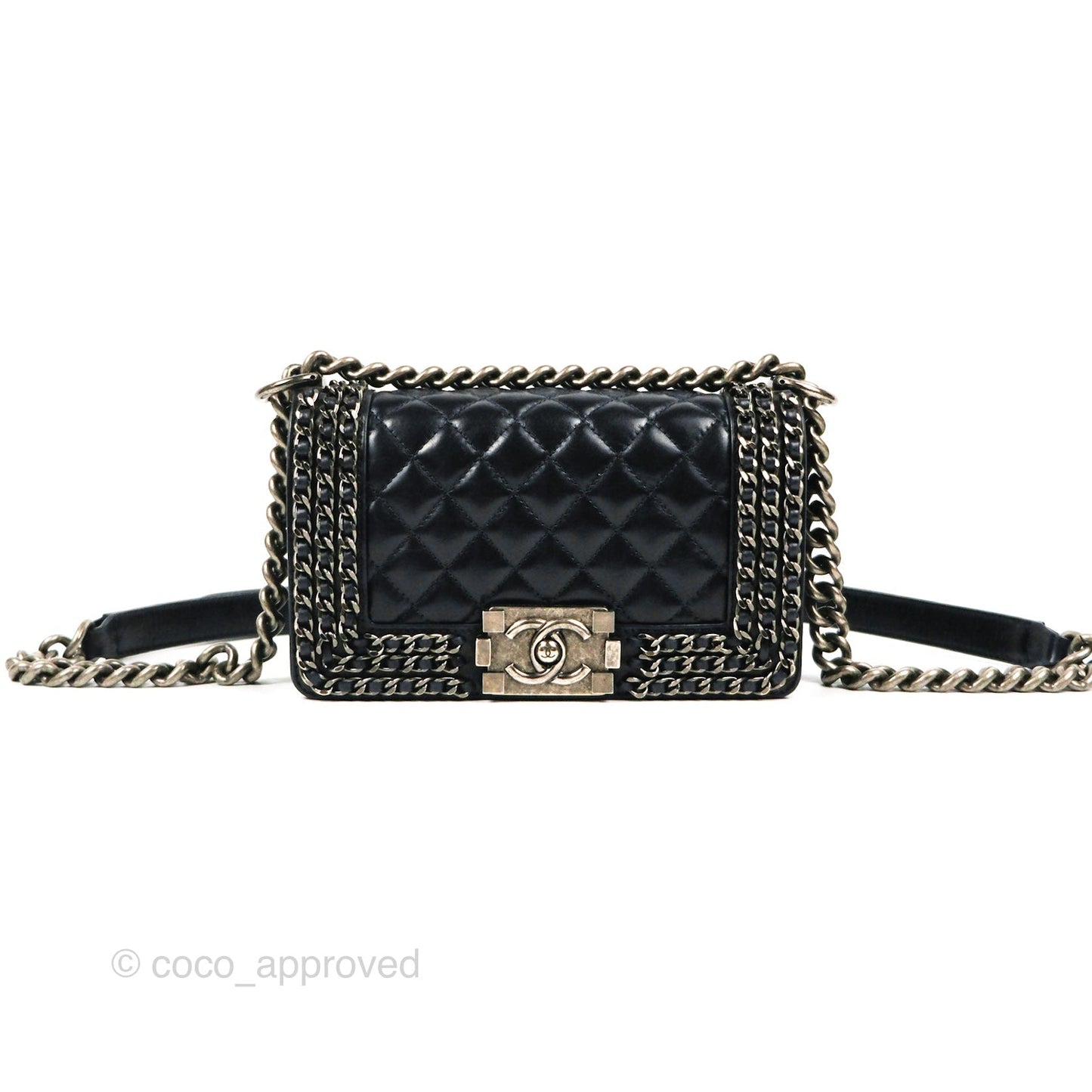 Chanel Small Chain Around Boy Dark Navy Glazed Calfskin Ruthenium Hardware