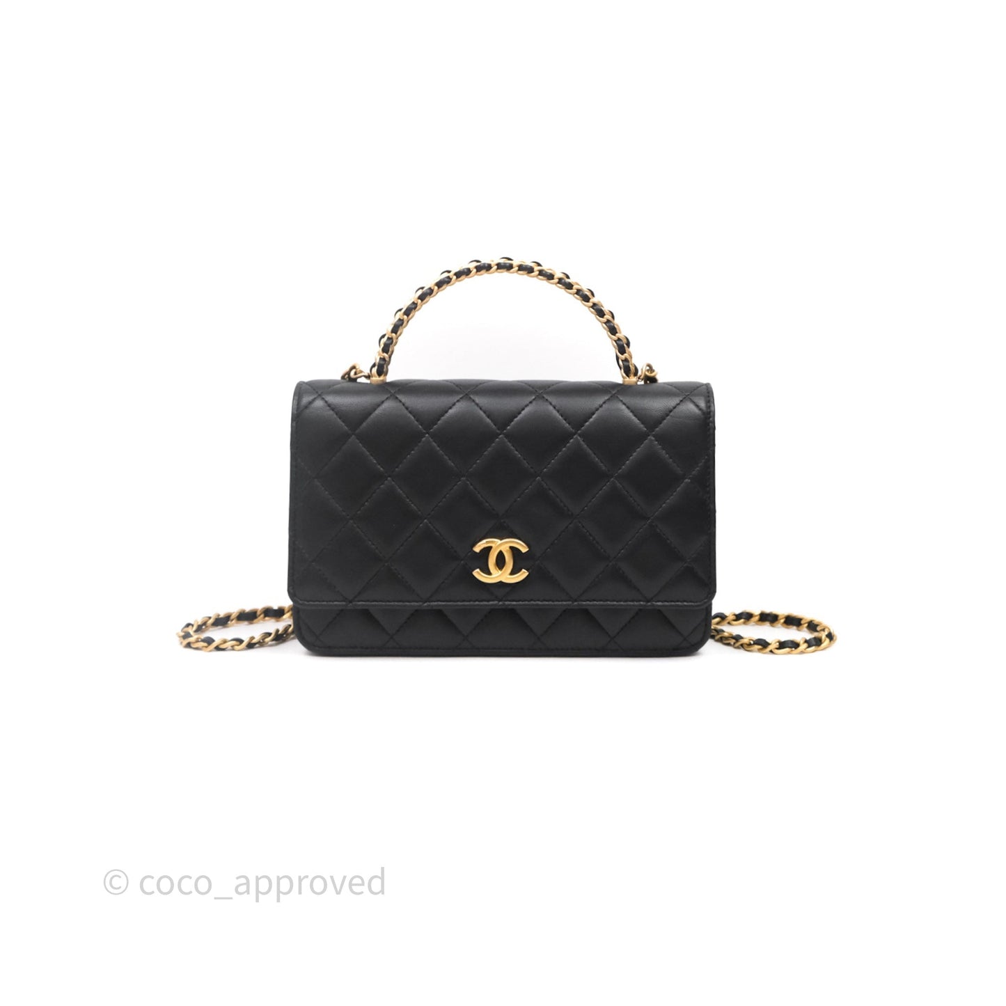 Chanel Top Handle Wallet On Chain WOC Black Lambskin Gold Hardware