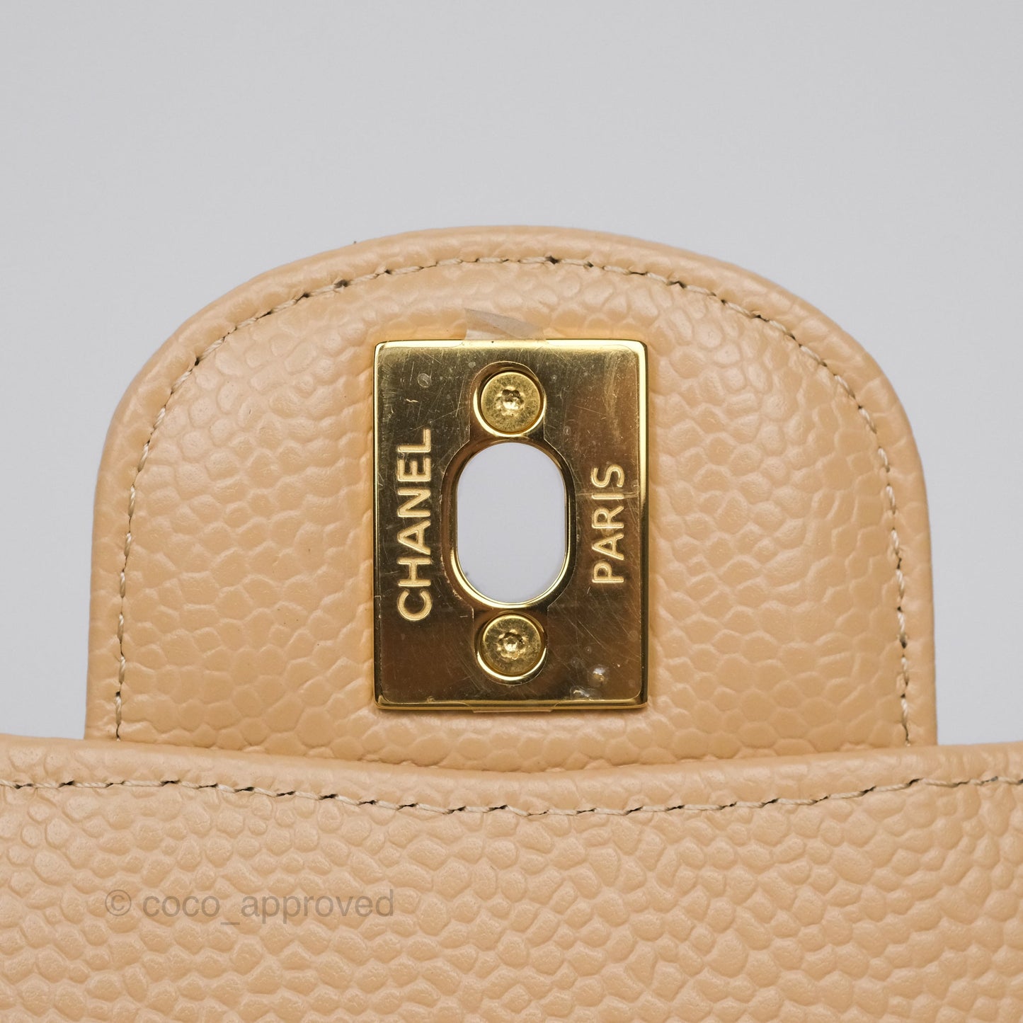 Chanel Classic M/L Medium Flap Quilted Beige Caviar Gold Hardware