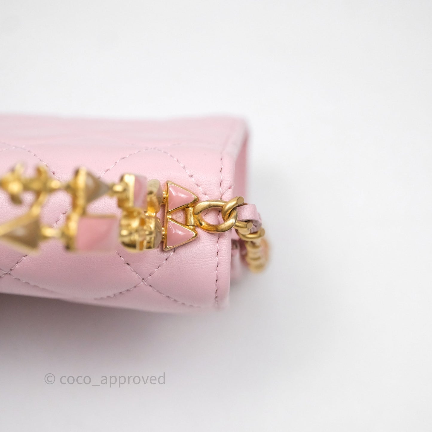 Chanel Mini Enamel Handle Clutch on Chain Pink Lambskin Gold Hardware