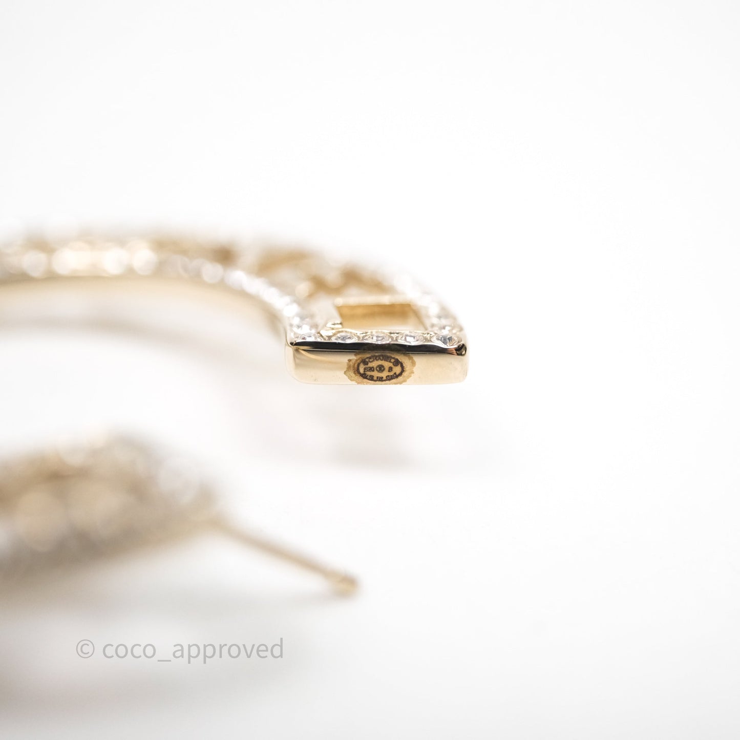Chanel Crystal Pearl Bow-tiful CC Hoop Earrings Gold Tone 20B
