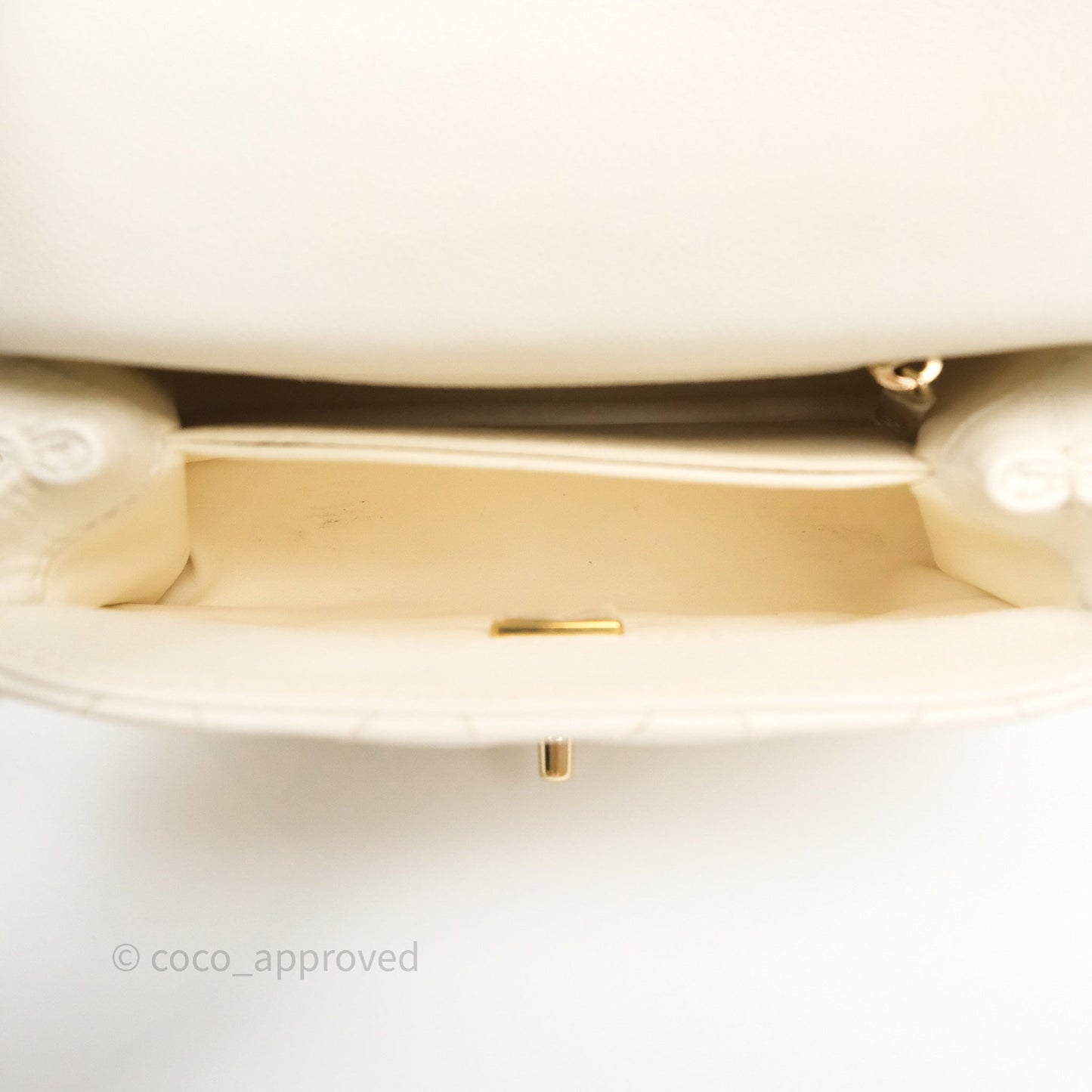 Chanel Mini Coco Handle Quilted Ivory White Caviar Gold Hardware