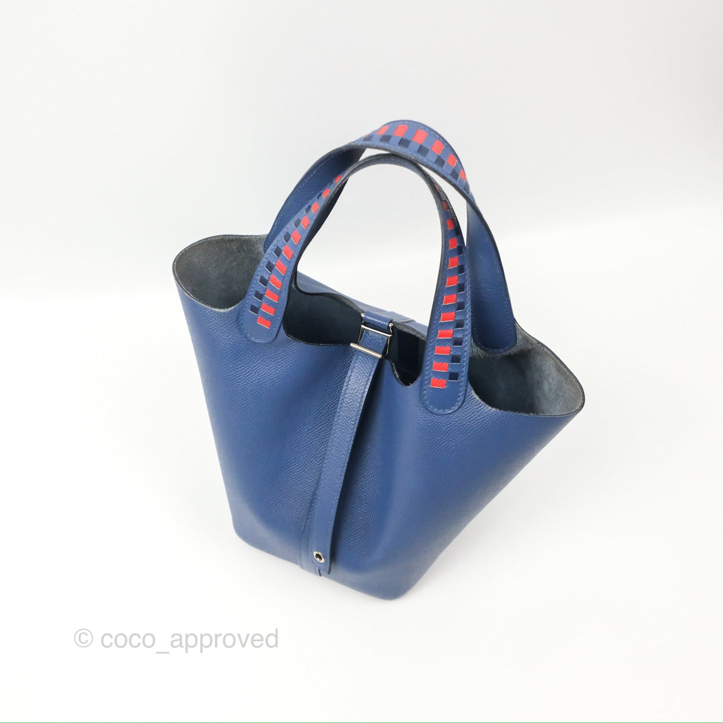 Hermès Tressage De Cuir Picotin Lock 18 Bleu Encre/Brique/Black Epsom Palladium Hardware