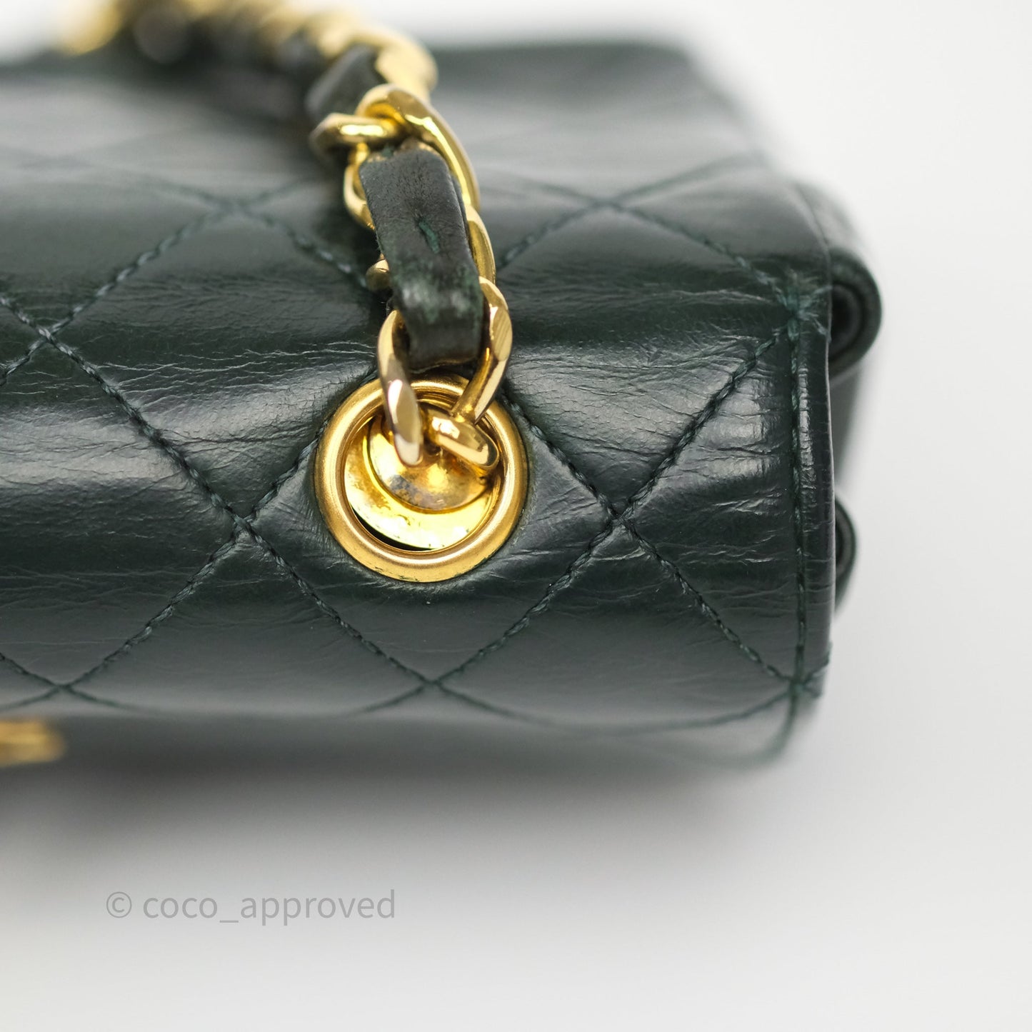 Chanel Vintage Mini Flap Bag Dark Green Lambskin Gold Hardware