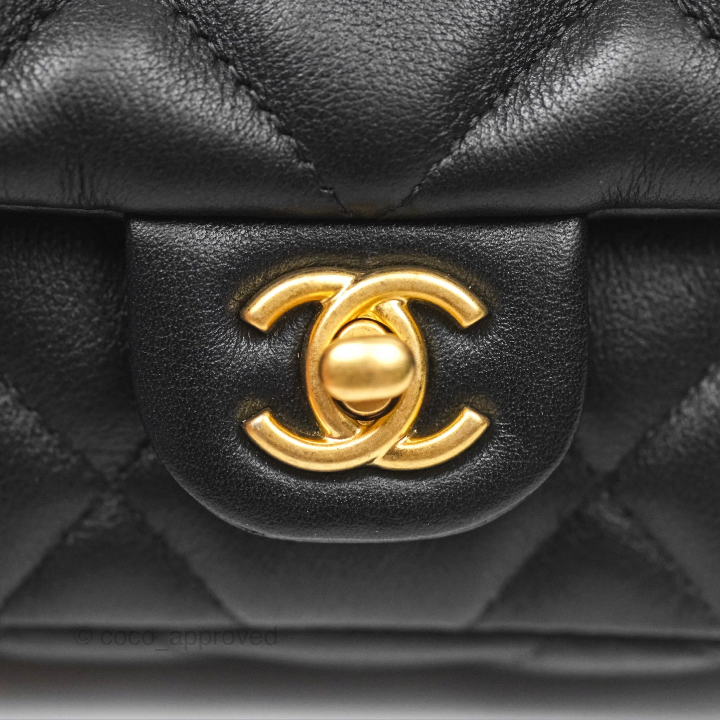 Chanel Lady Handle Flap Card Holder With Chain Black Calfskin Gold Hardware