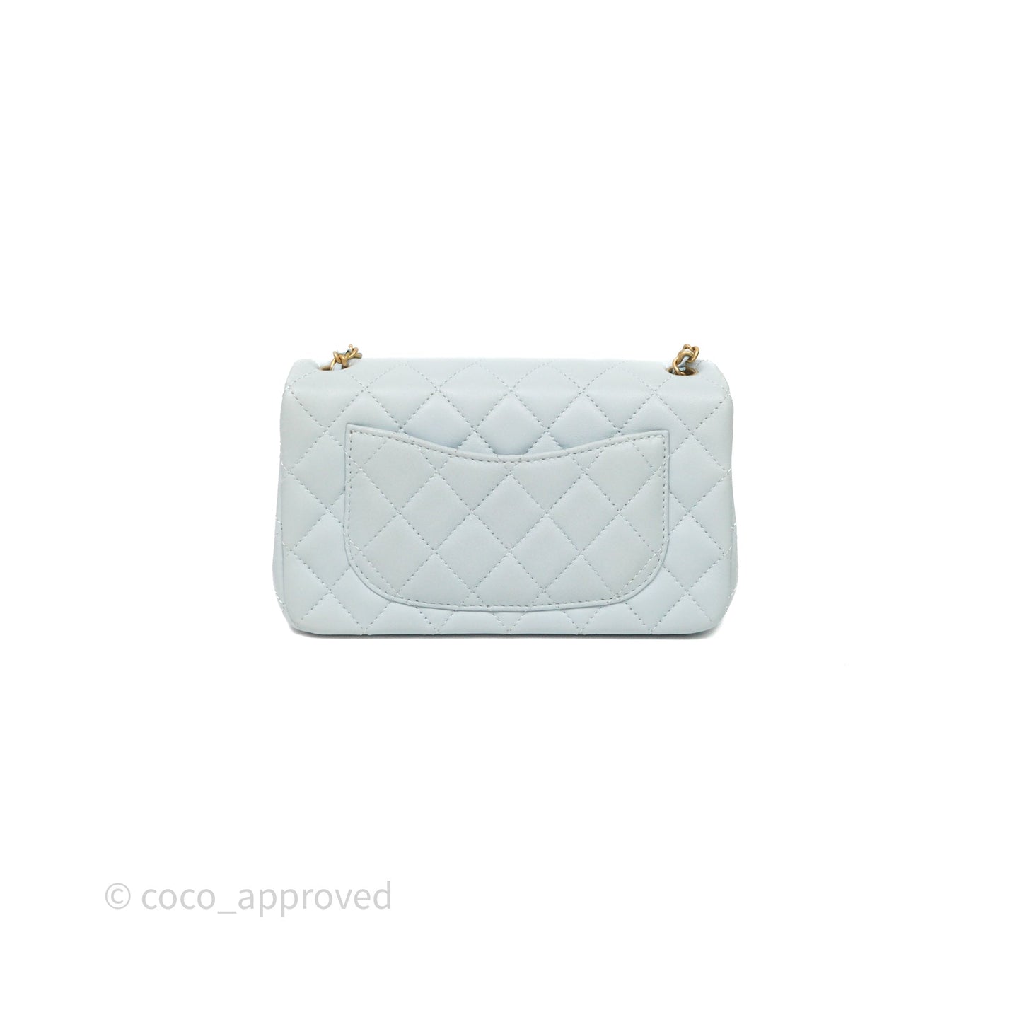 Chanel Pearl Crush Mini Rectangular Light Blue Lambskin Aged Gold Hardware