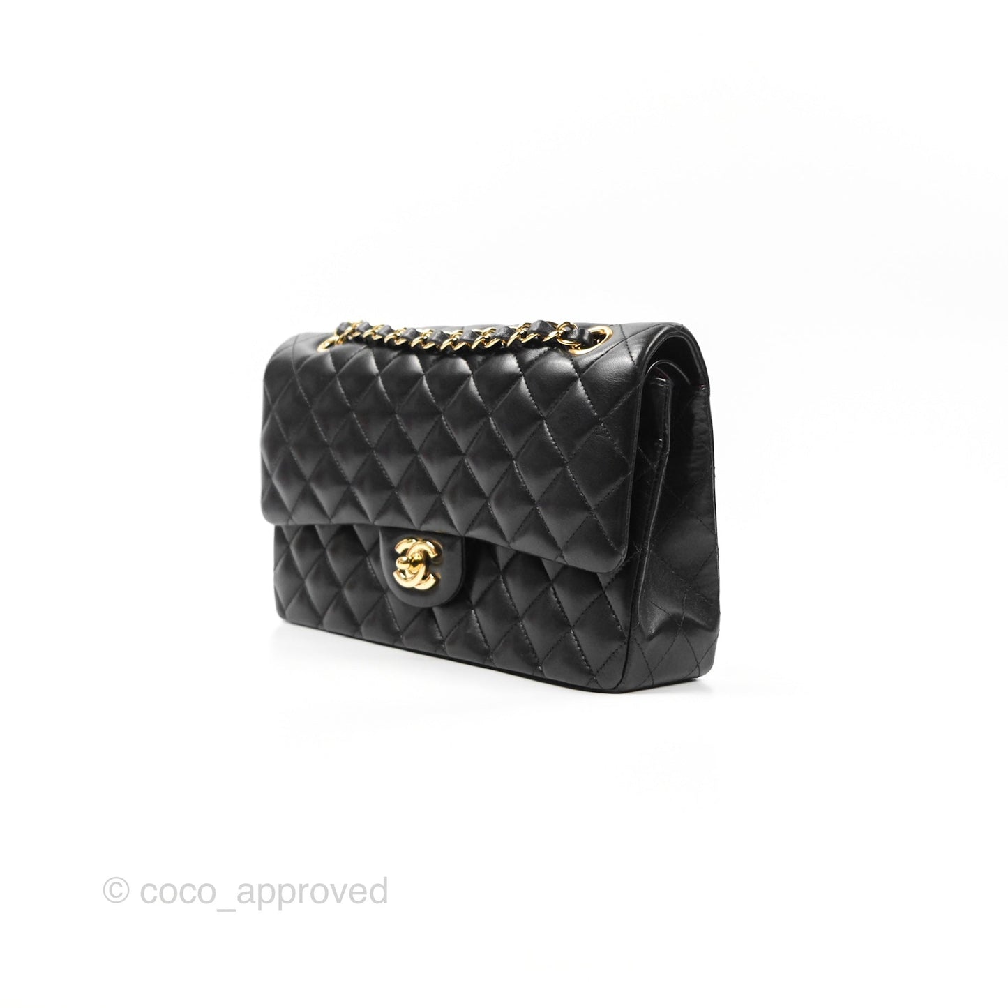 Chanel Classic M/L Medium Flap Quilted Black Lambskin Gold Hardware