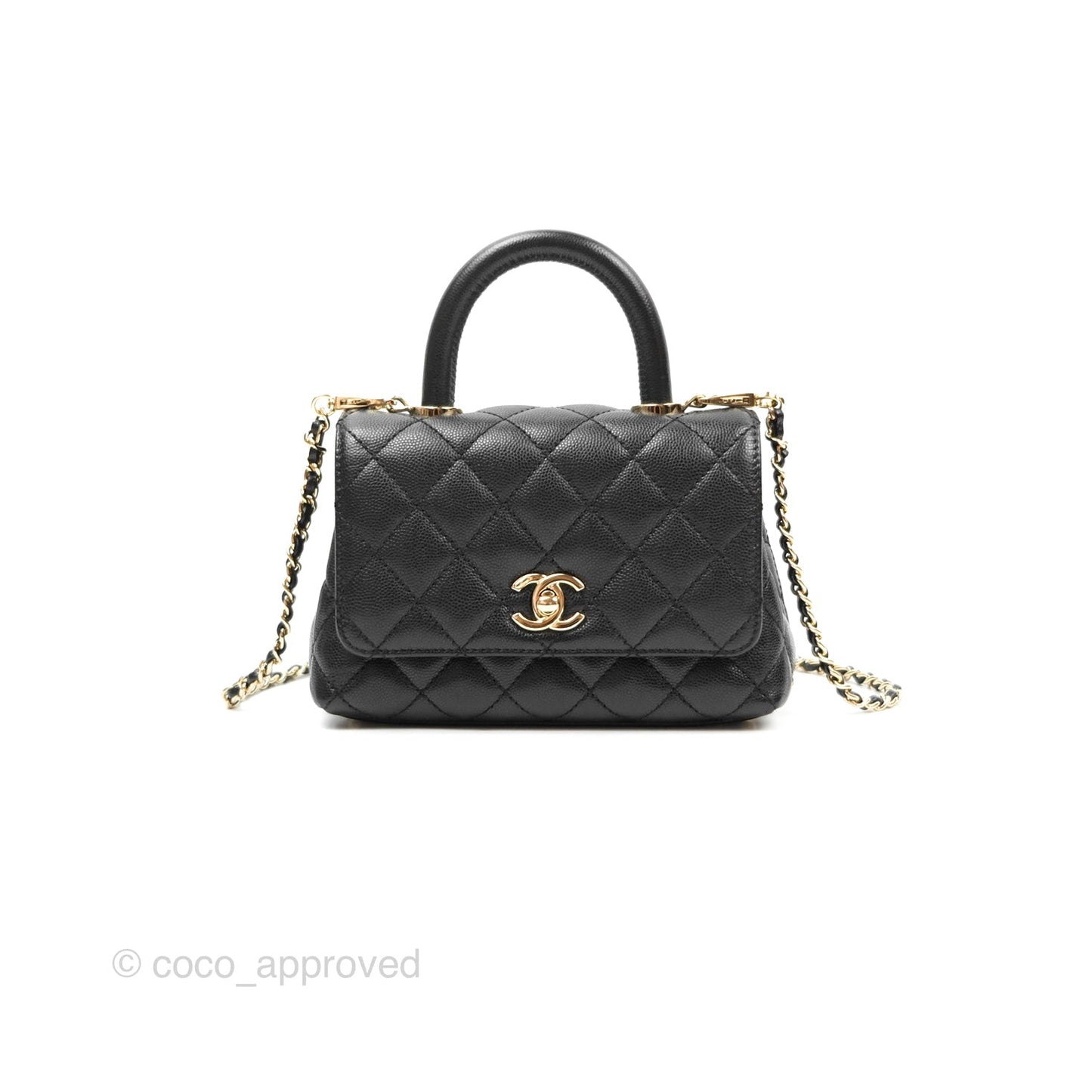 Chanel Mini Coco Handle Quilted Black Caviar Gold Hardware