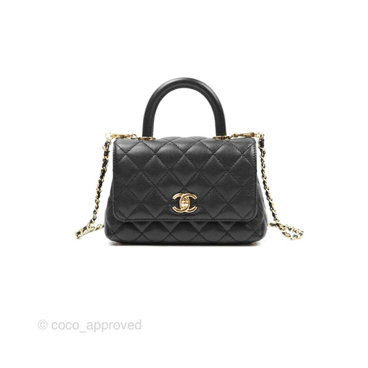 Chanel Mini Coco Handle Quilted Black Caviar Gold Hardware