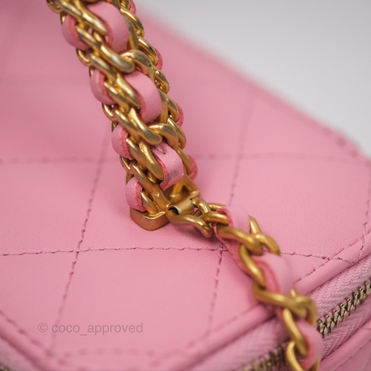 Chanel Vanity Rectangular with Top Handle Pink Lambskin Aged Gold Hardware