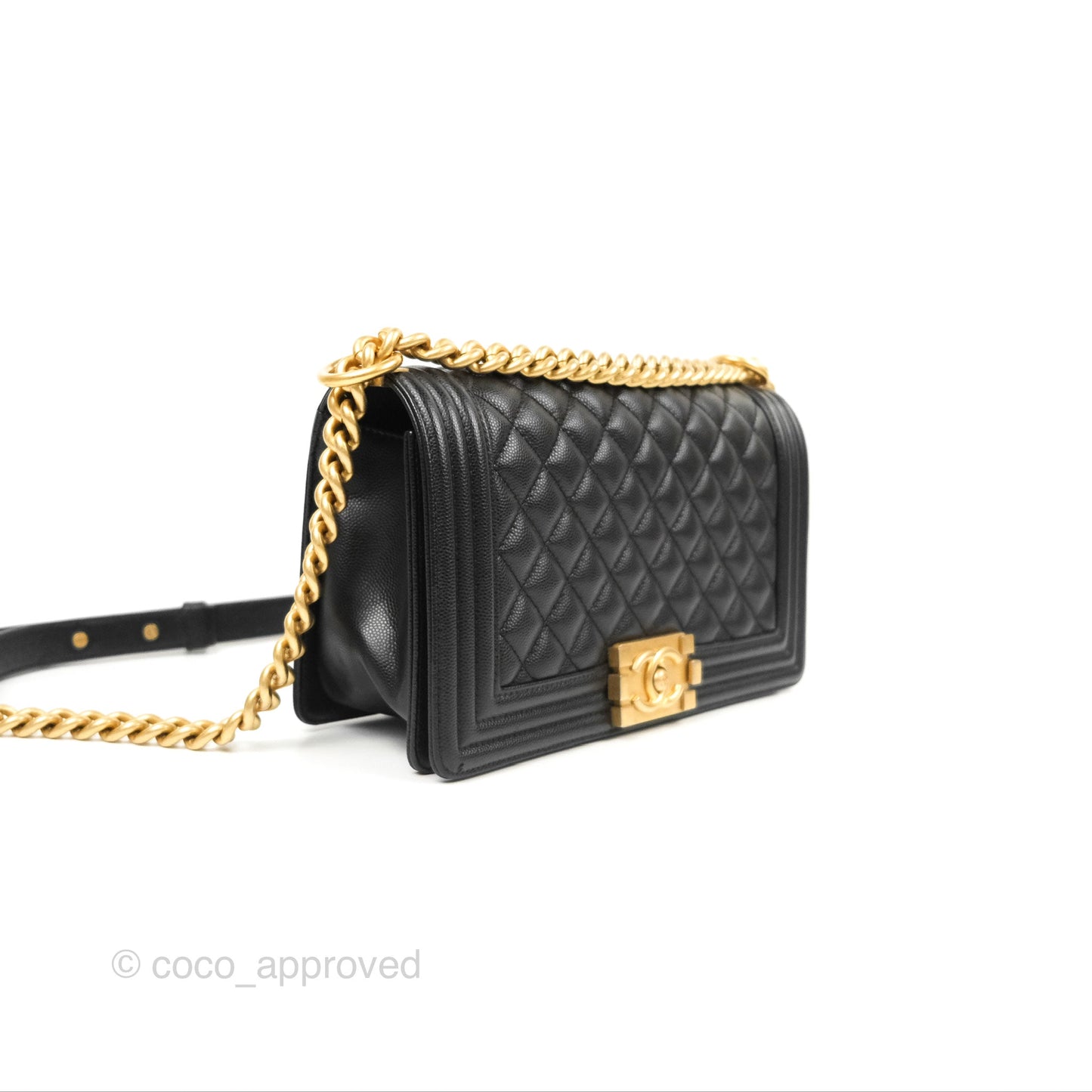 Chanel Quilted Medium Boy Black Caviar Aged Gold Hardware