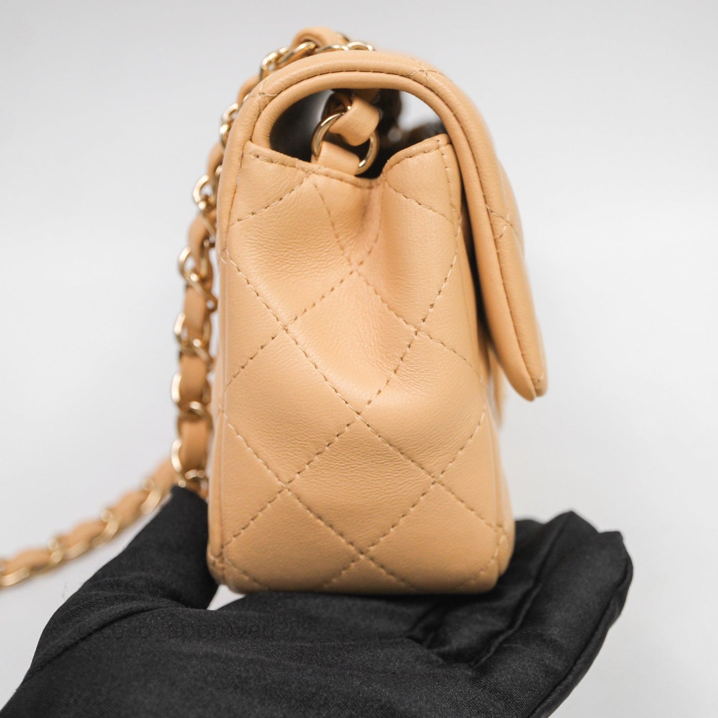Chanel Mini Rectangular Quilted Beige Lambskin Light Gold Hardware