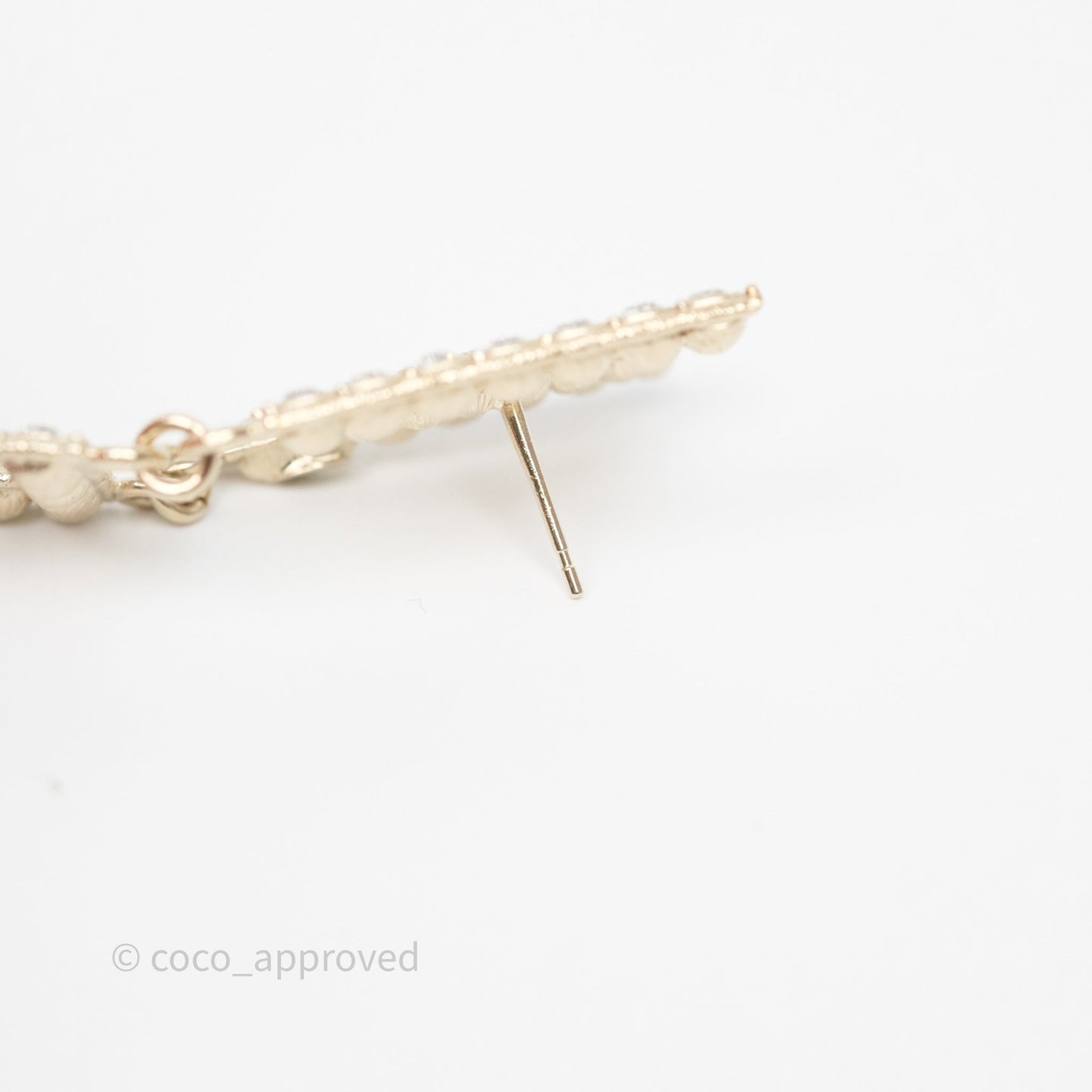 Chanel Crystal Cha-Nel Logo Drop Earrings Gold Tone 20V